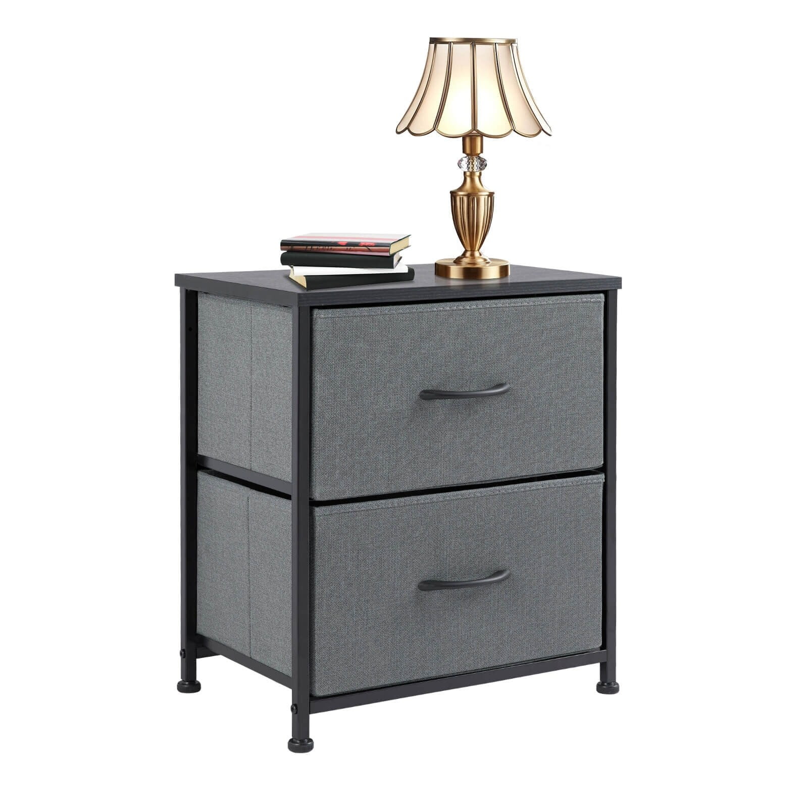 2-Drawer Dresser Chest, Small Fabric Nightstand with Wooden Top and Adjustable Feet,18x20 inch Grey
