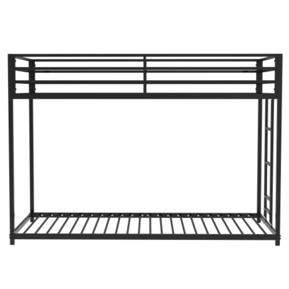 Adam Twin over Twin Metal Bunk, Black Metal + Black + Metal + Bedroom + Bed Frame + Box Spring Not Required