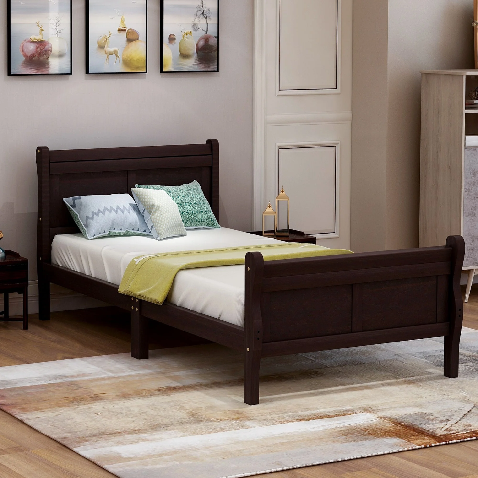 Nestfair Twin Wood Platform Bed with Headboard and Footboard Oak