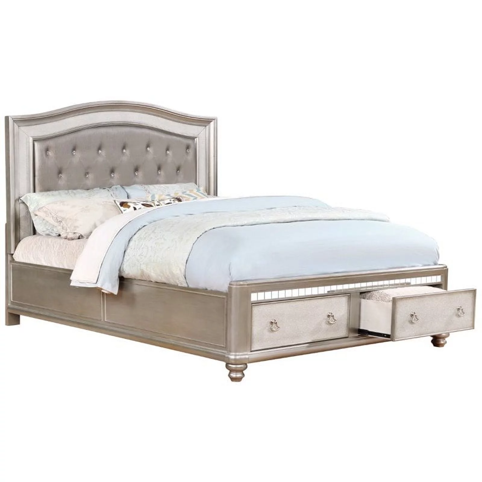 Bling Game Upholstered Storage Queen Bed Metallic Platinum