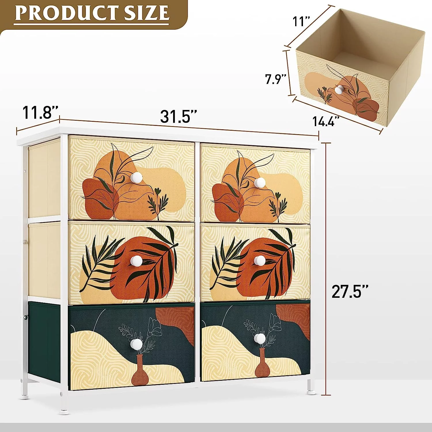 Dresser for Bedroom, with 6 Drawers, Chests of Drawers for Closet, Fabric Dresser with Wood Top and Metal Frame,