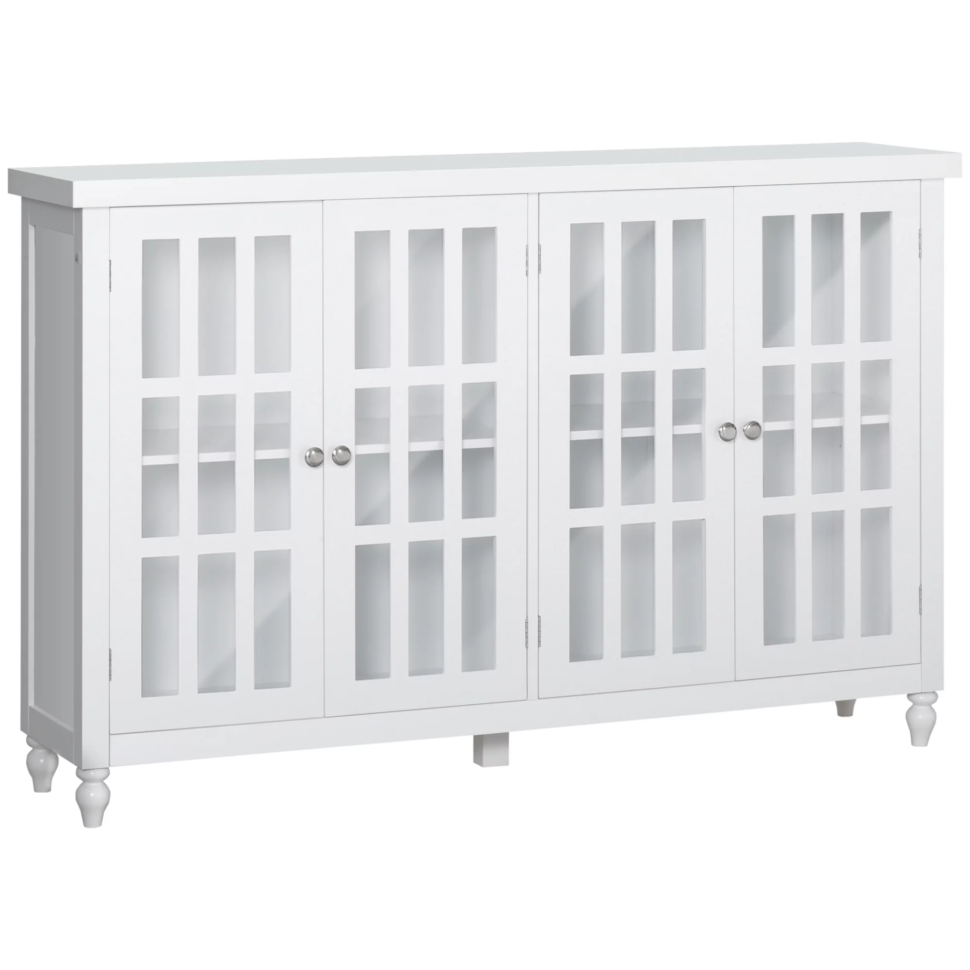 HOMCOM Sideboard, Buffet Cabinet with Storage, Adjustable Shelves, Credenza with 4 Glass Doors for Living Room, Study, White