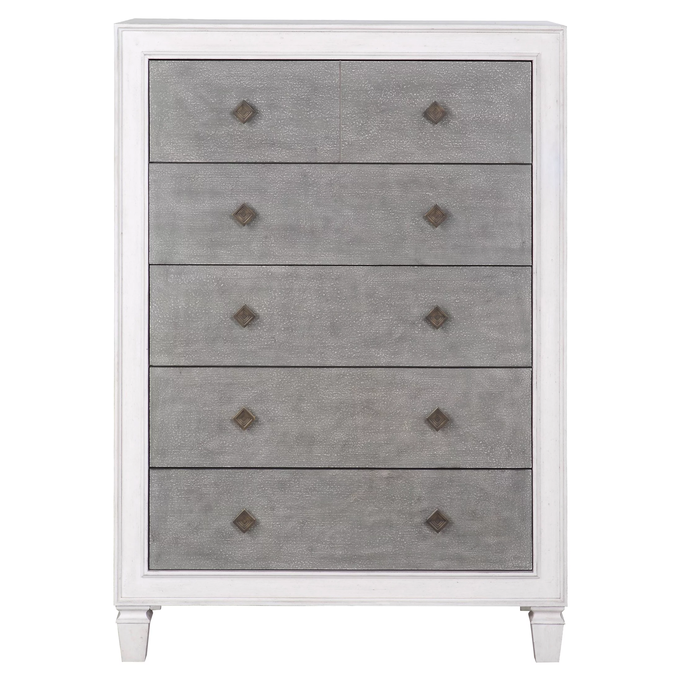 ACME Katia 5-Drawer Rectangular Chest in Rustic Gray and White