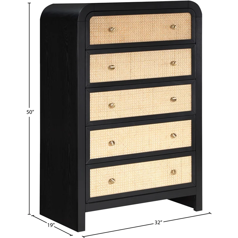 Meridian Furniture Siena Black Ash Wood and Natural Cane Chest