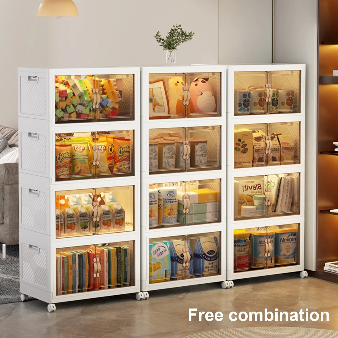 Untyo Plastic Storage Bins with Lids, Double Doors Plastic Foldable Box, 5-Tier Closet Organizers and Storage with Lids