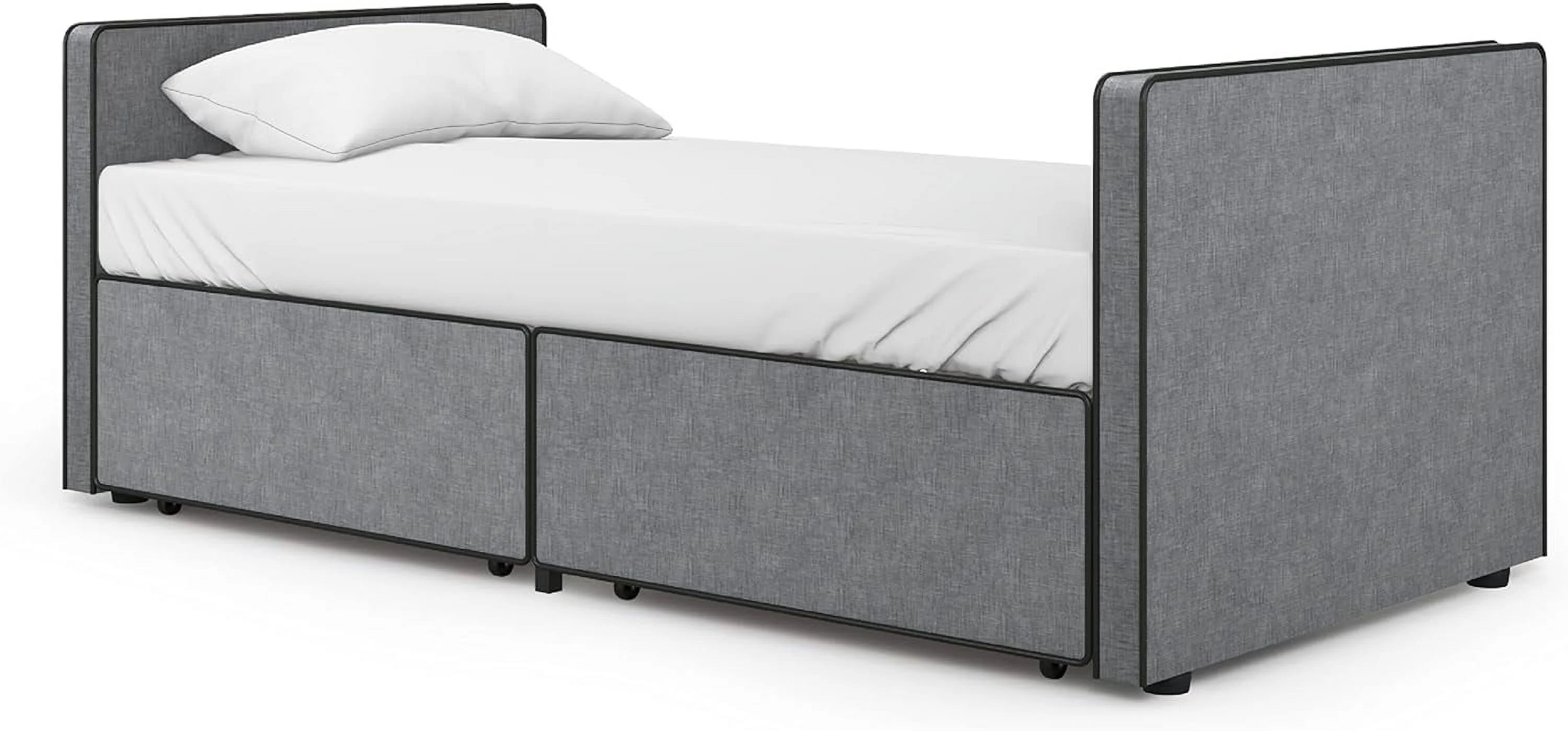 DG Casa Caden Upholstered Twin Bed Frame with Storage Drawers - No Box Spring Required - Gray Fabric