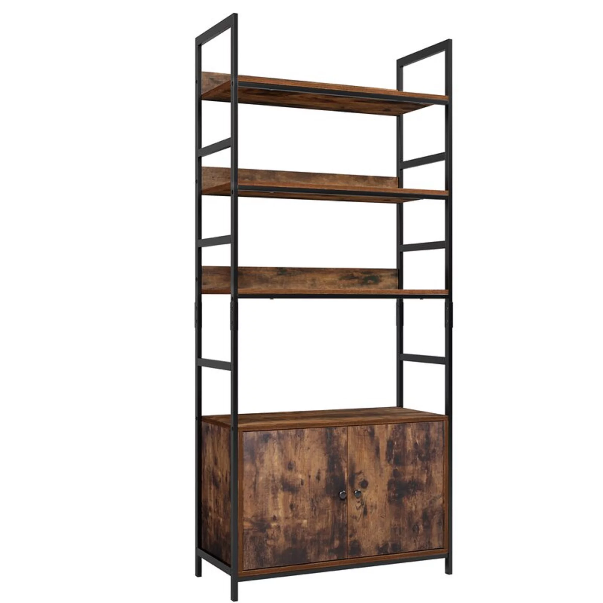 Homfa Bookshelf, 4-Tier Standard Bookcase with Storage Cabinet, Modern Iron Book Shelves Display Shelf with Door for Home Office, Matte Black
