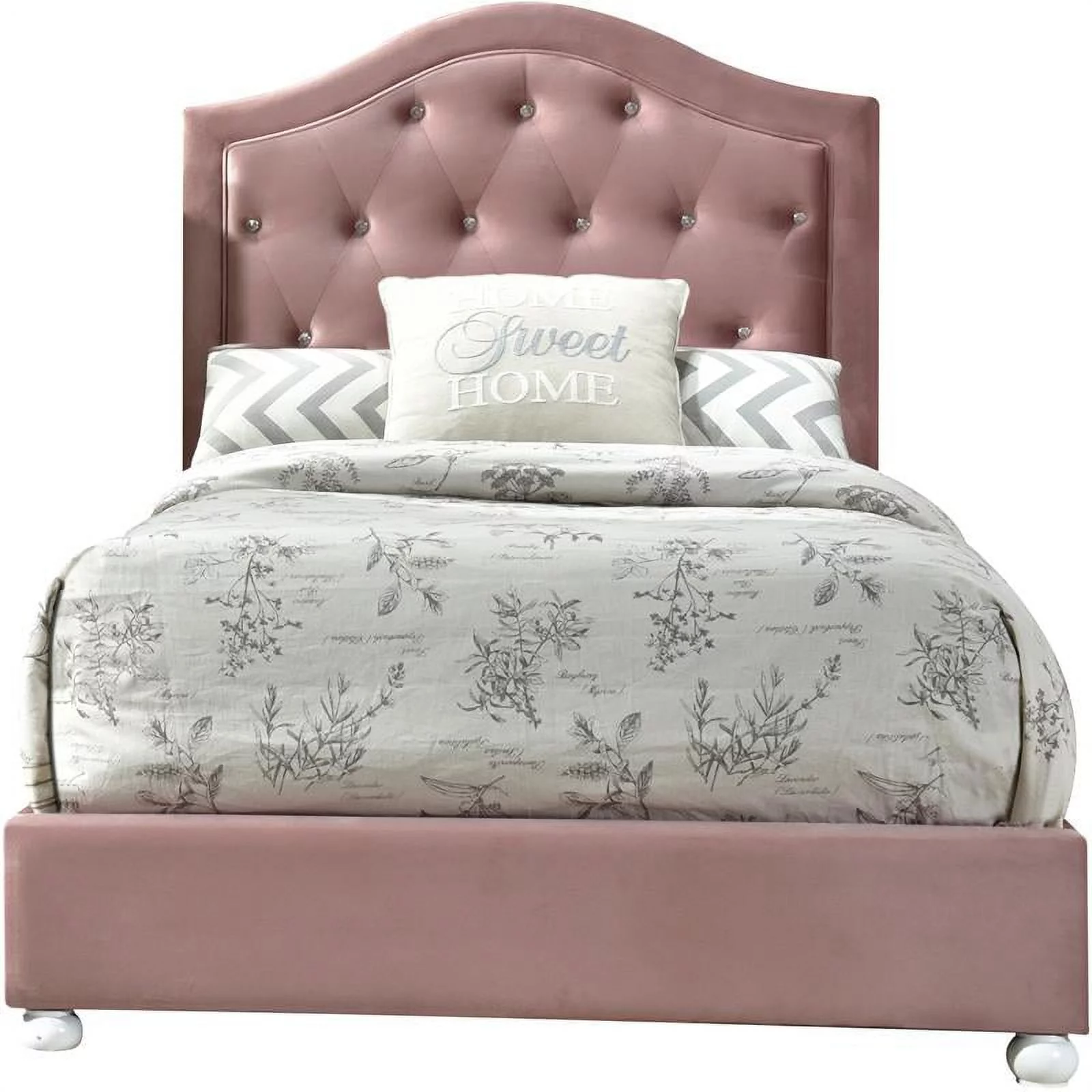 Bowery Hill Contemporary Twin Bed in Pink Fabric