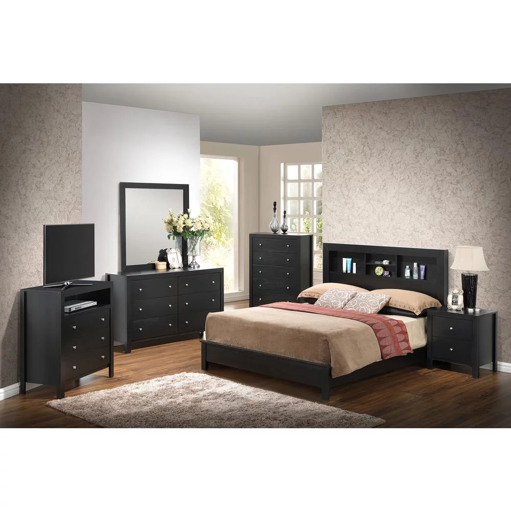 Passion Furniture PF-G2450B-QB2 Burlington Platform Bed with Storage Shelves, Black - Queen Size