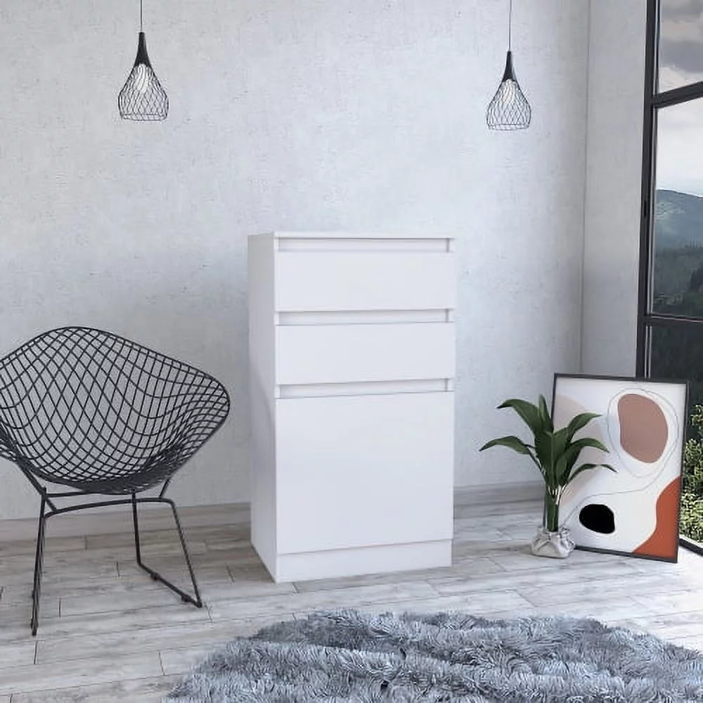Dresser With Jewelry Box, Single Door Cabinet, Mirror, Two Drawers - White