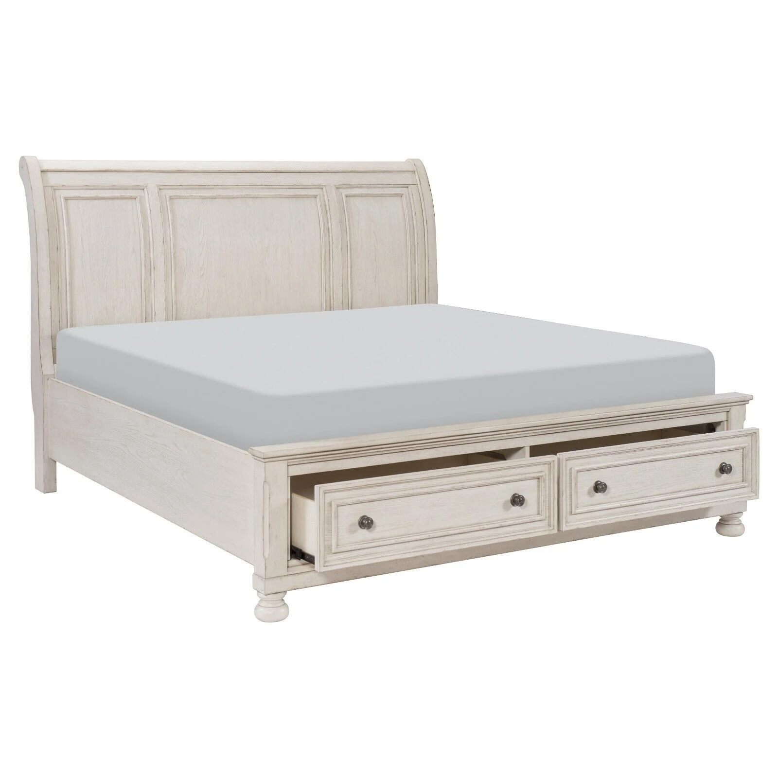 Traditional Style 1pc Queen Size Bed Footboard Storage Wire-Brushed White Finish Bedroom Furniture
