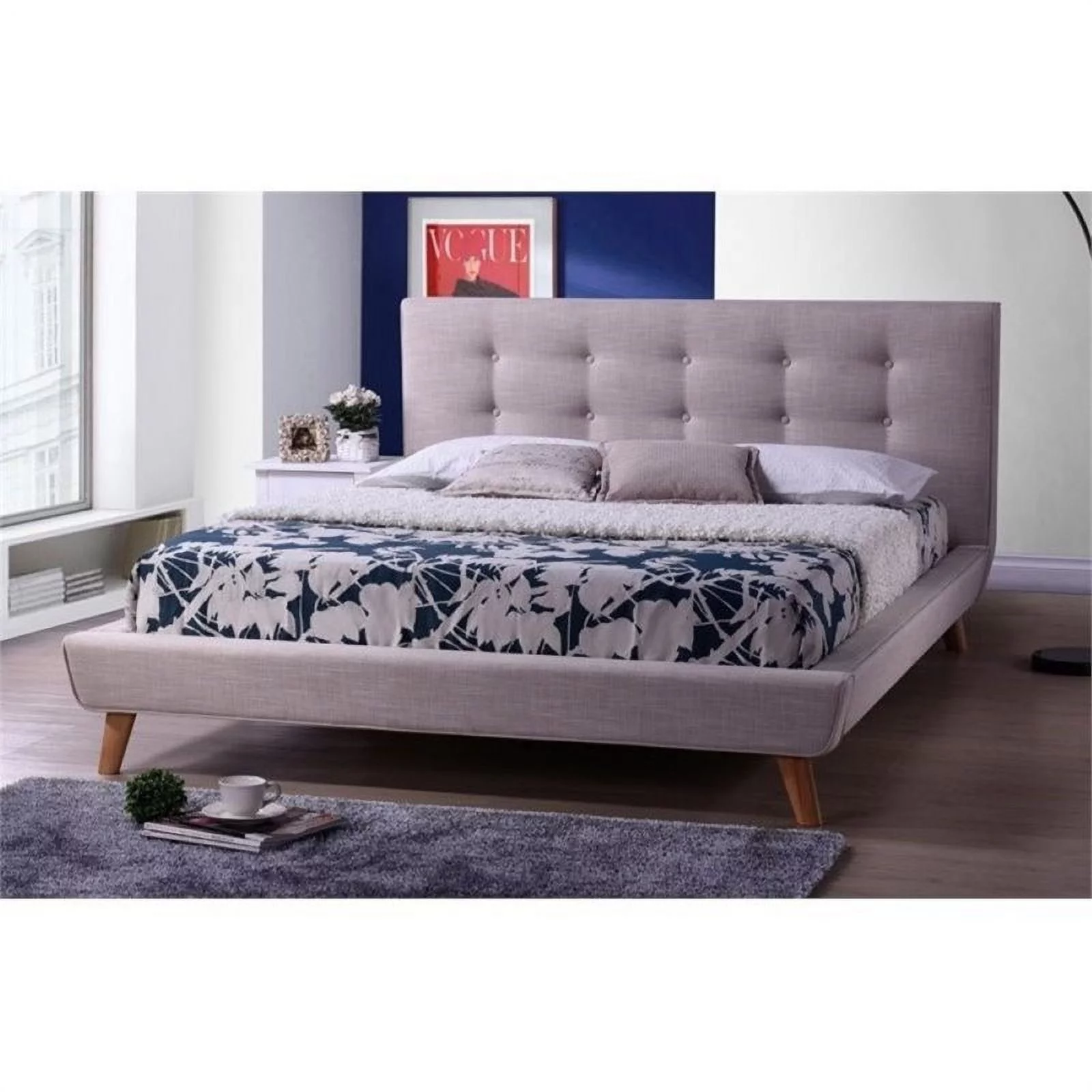 Atlin Designs Upholstered Queen Platform Bed in Beige