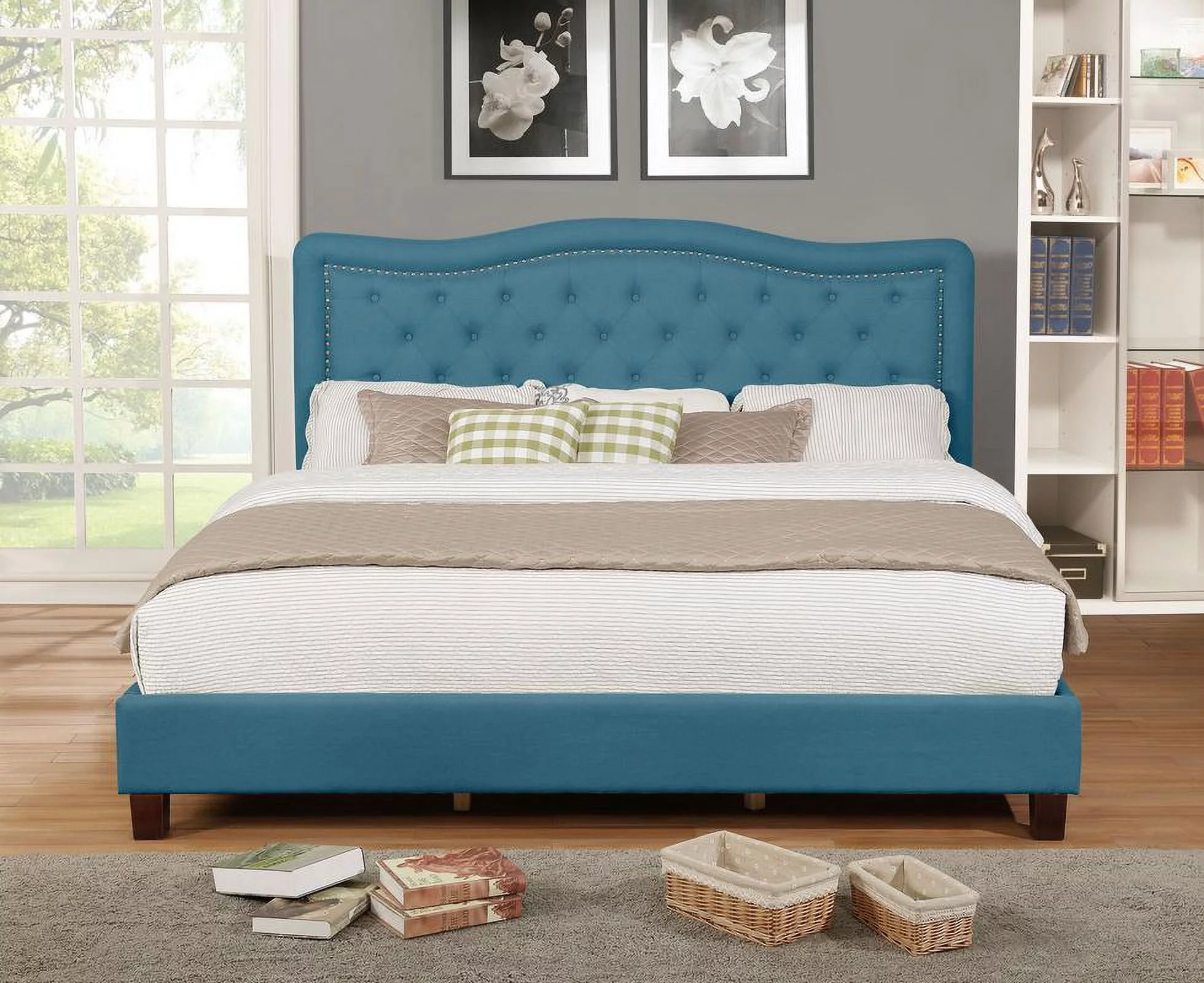 Leonel Signature Eastern King Size Upholstered Panel Bed w/ Nailhead Trim, Multiple Colors
