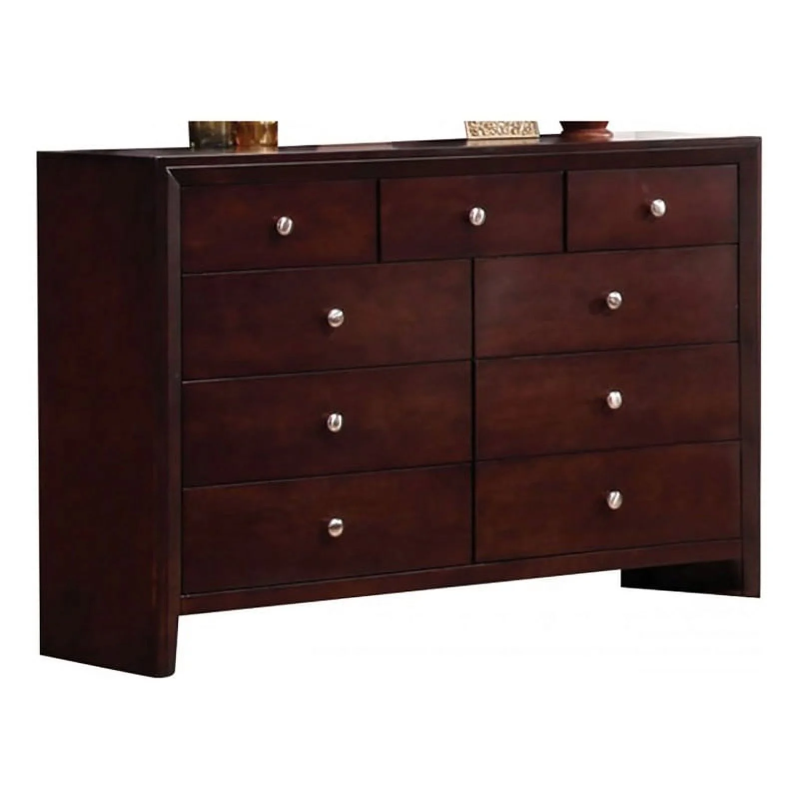 Bowery Hill 9 Drawer Transitional Wood Dresser in Rich Merlot Brown