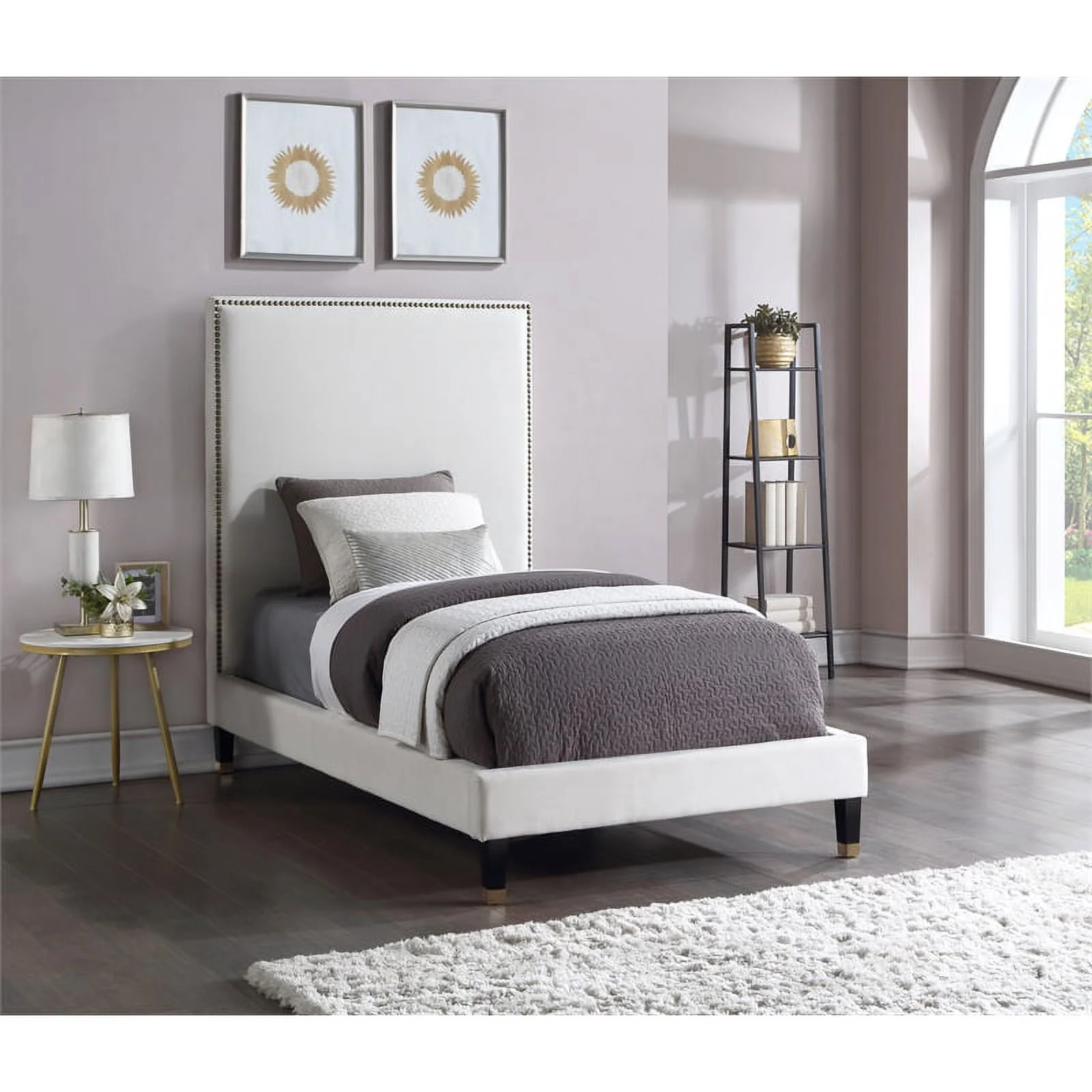 Meridian Furniture Harlie Cream Velvet Twin Bed