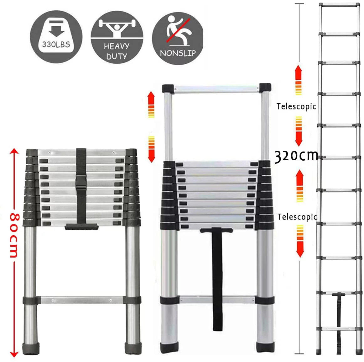Telescoping Ladder Extension Ladder 10.5FT Collapsible Extendable Ladder, Stainless Steel Attic Ladder Rv Ladder