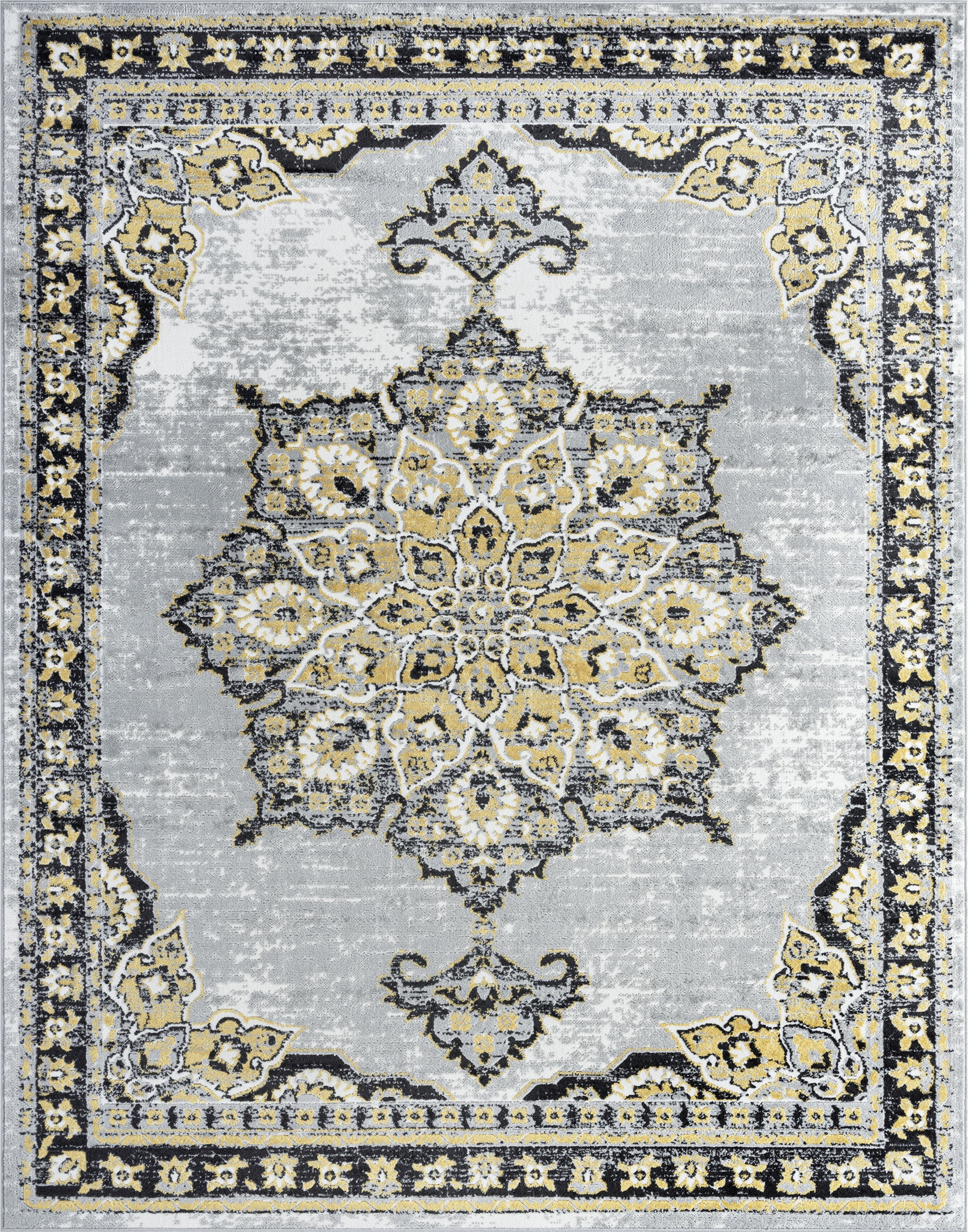 Traditional 5x8 Area Rug (5'3'' x 7'3'') Oriental Yellow, Gray Living Room Easy to Clean