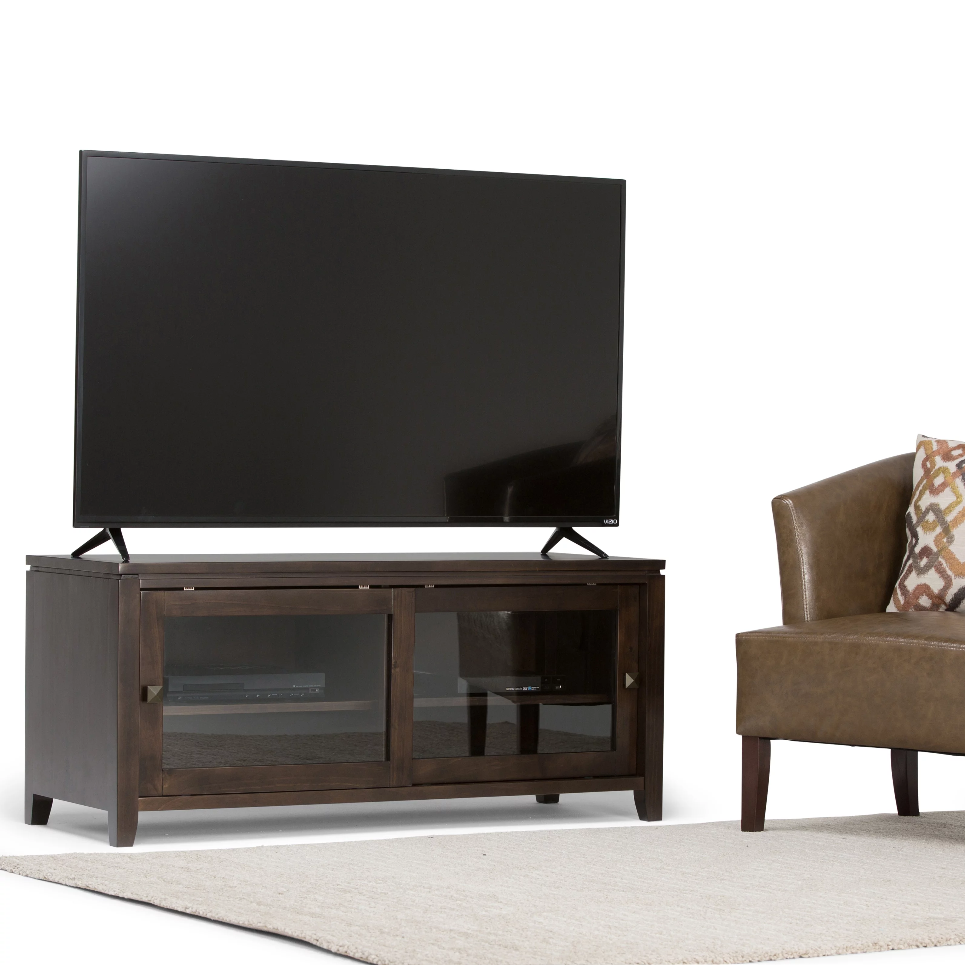 WyndenHall  Essex Wood TV Media Stand - 48'' x 17.5'' x 21 Black Lacquer, Painted