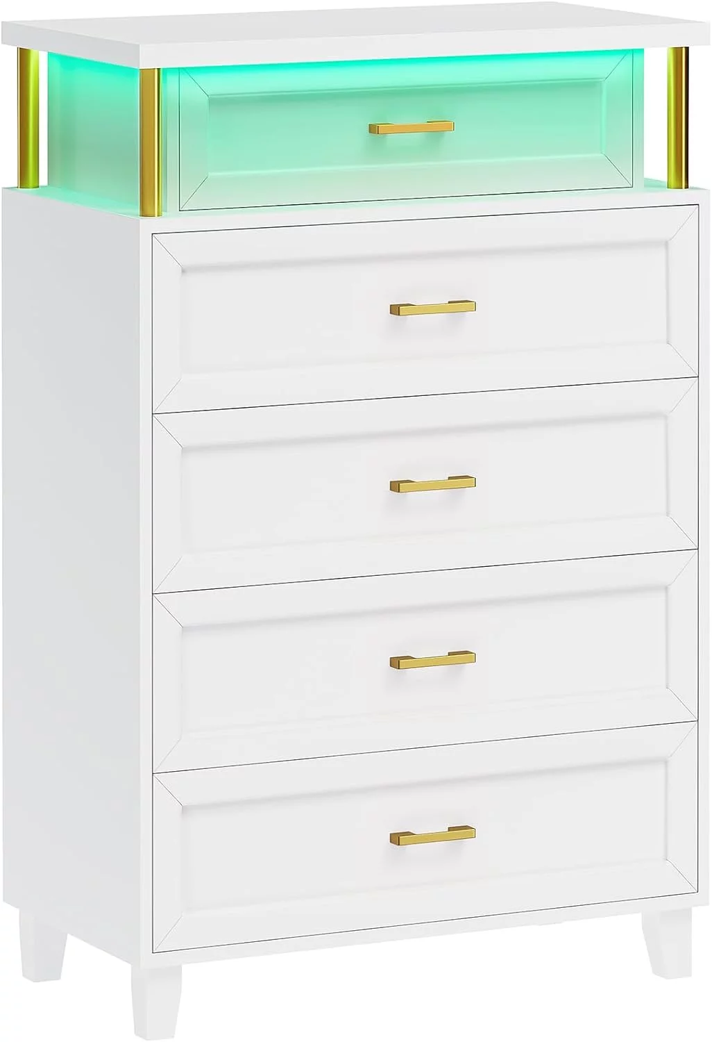 Afuhokles 5 Drawer Dresser, White Dresser for Bedroom with Led Light, Modern Bedroom Closet Tall Dresser