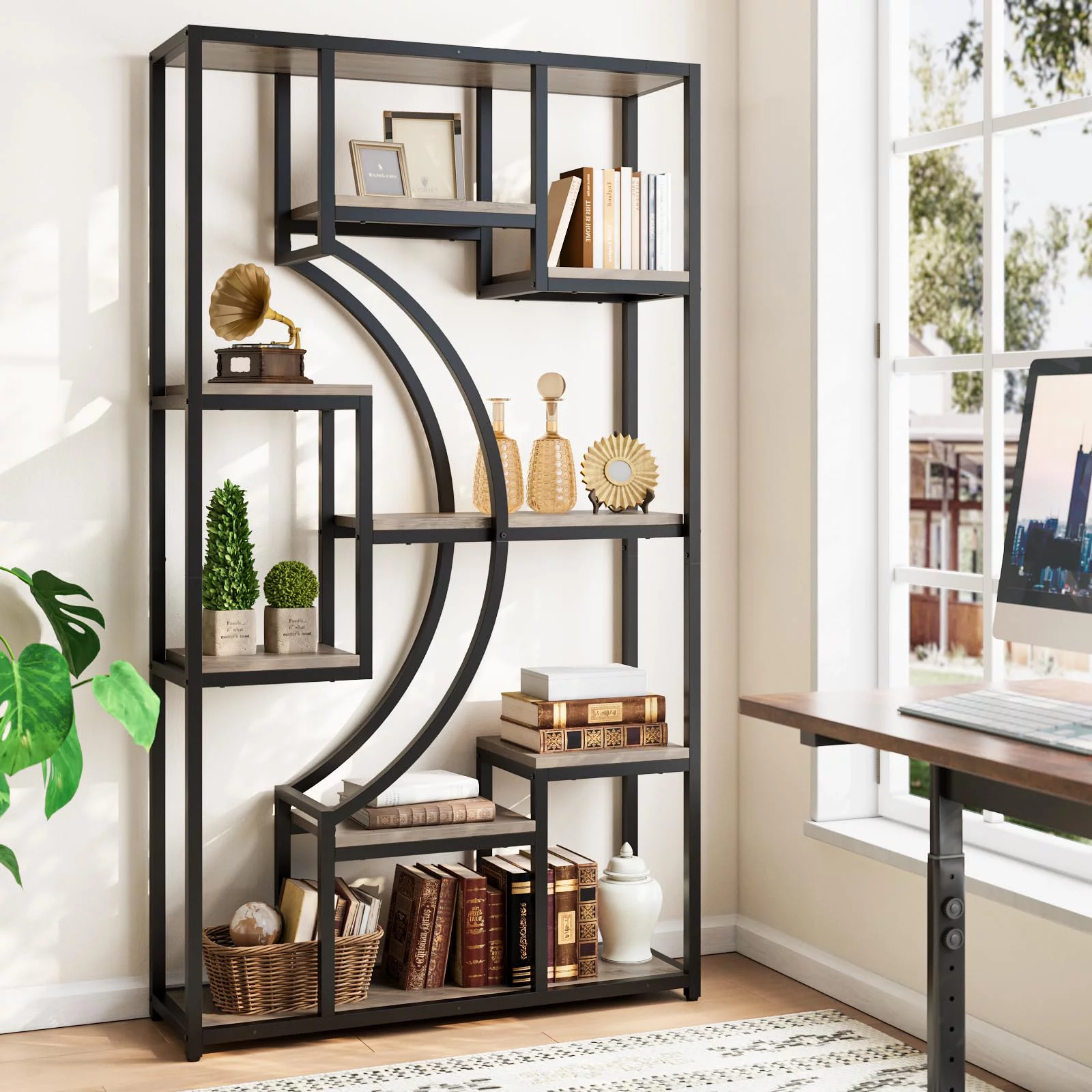 Relefree 70 in Bookcase, Set of 2 Tall Industrial Bookshelf with Open Display Shelves, Etagere Bookcases for Home Office, Living Room, Bedroom