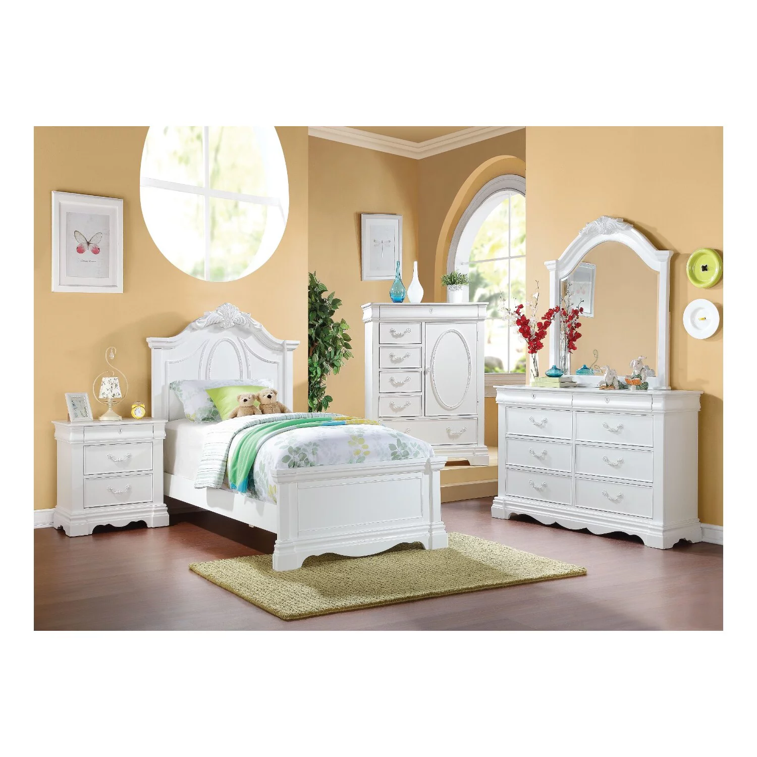Benzara BM163433 Charming Wooden Twin Bed with Headboard, White