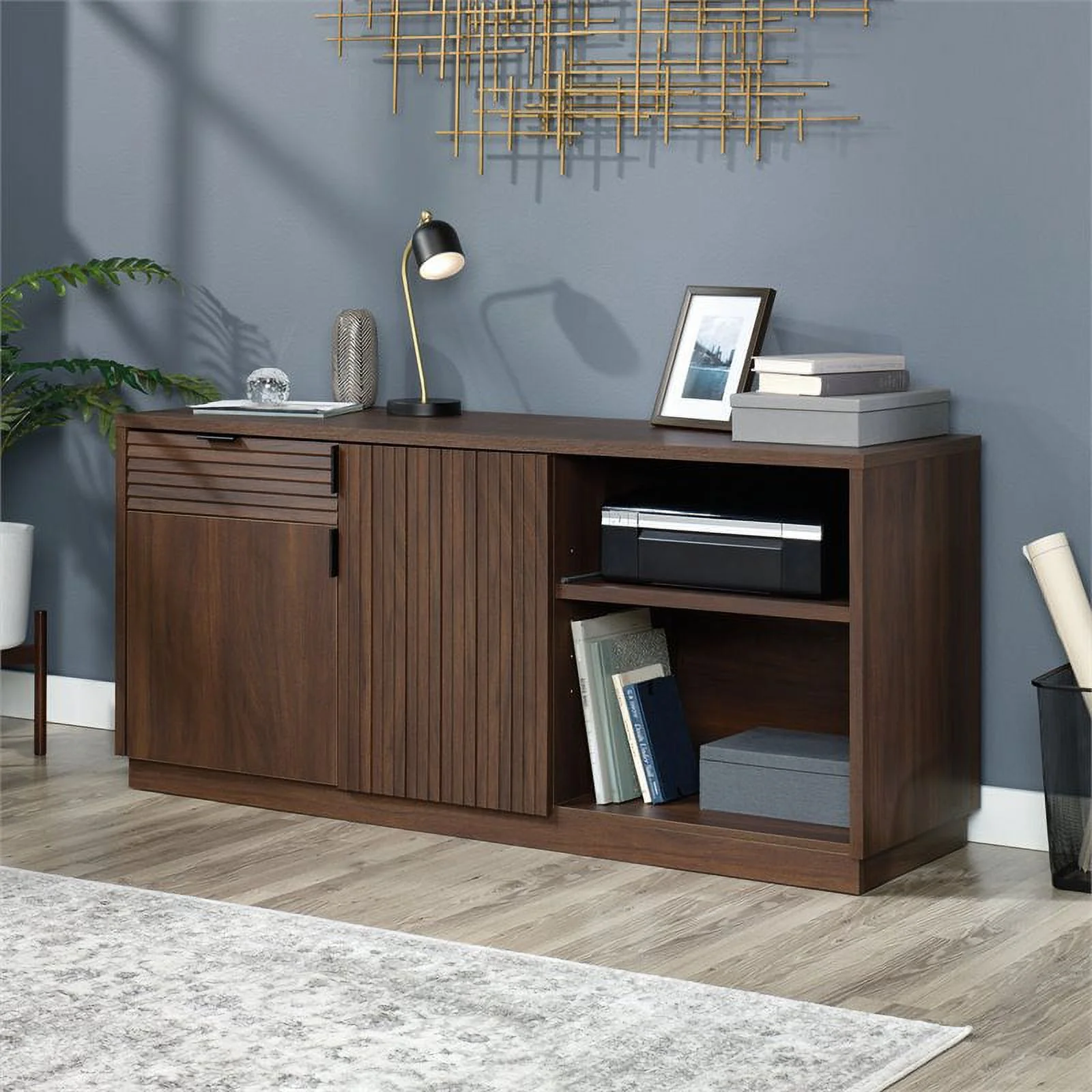 Pemberly Row Mid-Century Engineered Wood Credenza in Mahogany
