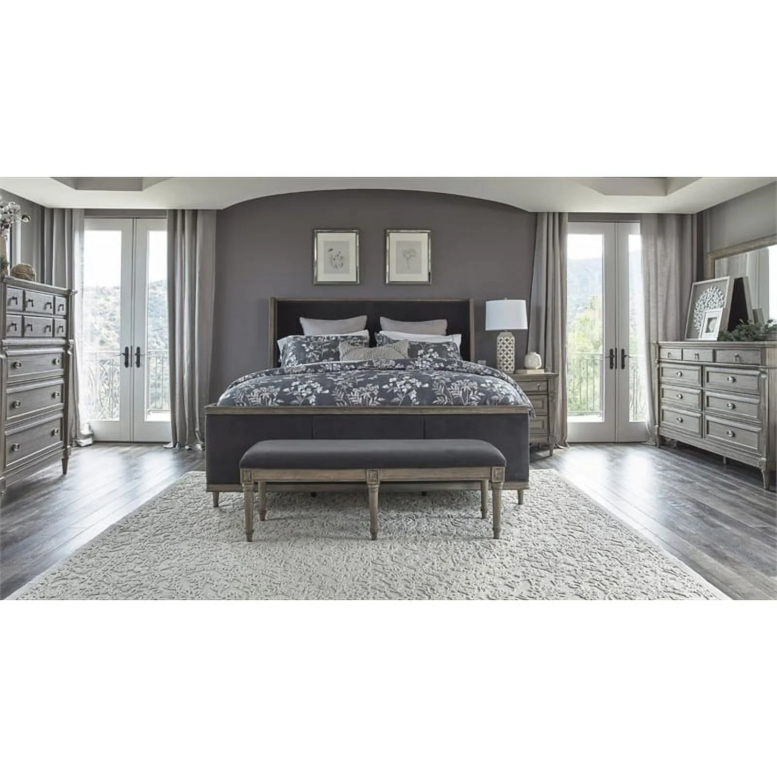 Pemberly Row California King Upholstered Velvet Panel Bed in Charcoal Gray