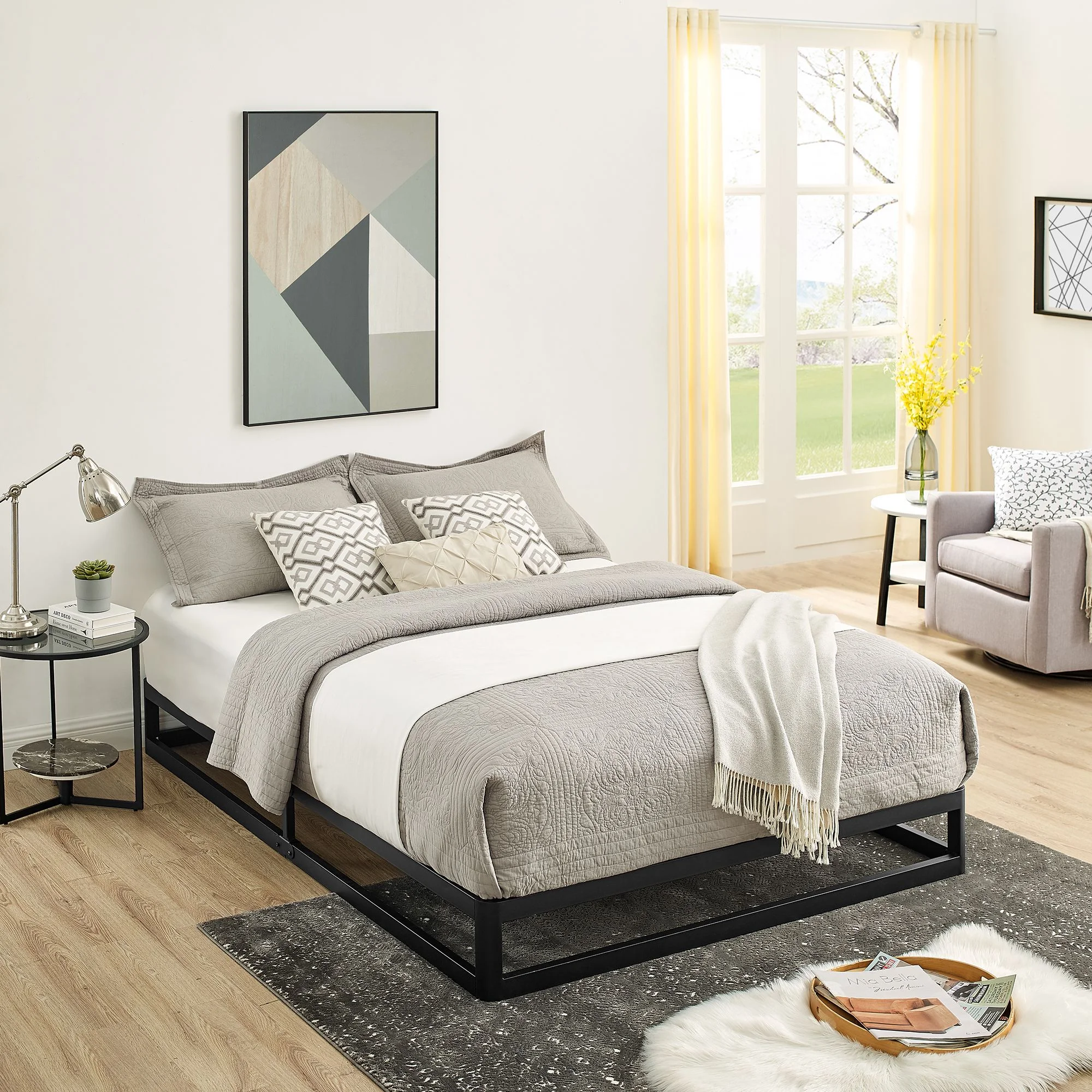 BIKAHOM Harris Platform Metal Bed Frame, Queen, 9 Inch, Under Bed Storage Space, Modern Metal Mattress Foundation & Slat Support System, No Box Spring Needed, Easy Assembly, Bedroom Furniture, Black