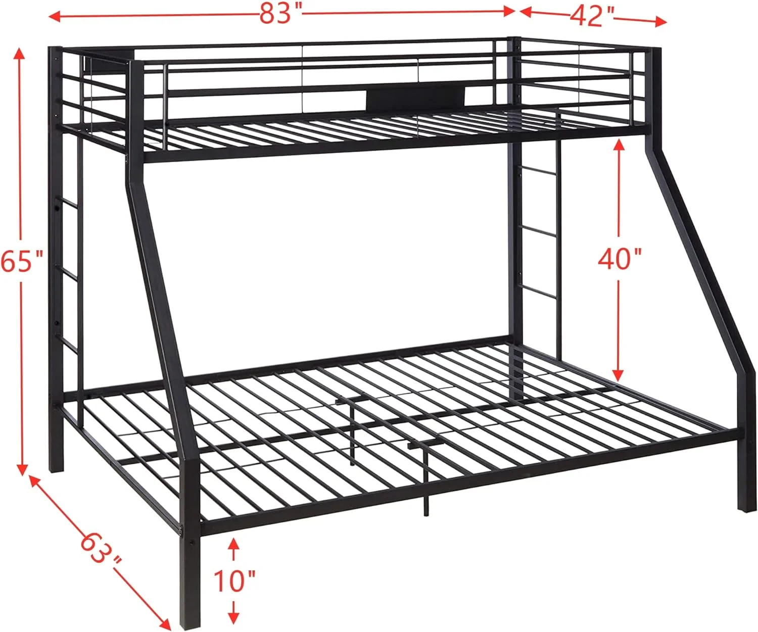 Metal XL Over Quee Buk Bed, Metal Buk Bed Frame With 2 Side Ladders, Full Legth Guardrails Ad Slat System, Heavy Duty Sturdy Frame, Idustrial , o Box Sprig eeded, Black