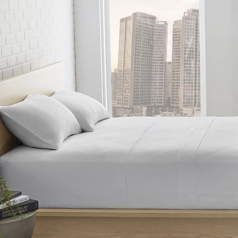 Echelon Home Washed Belgian Linen Sheet Set, California King, Eggshell White