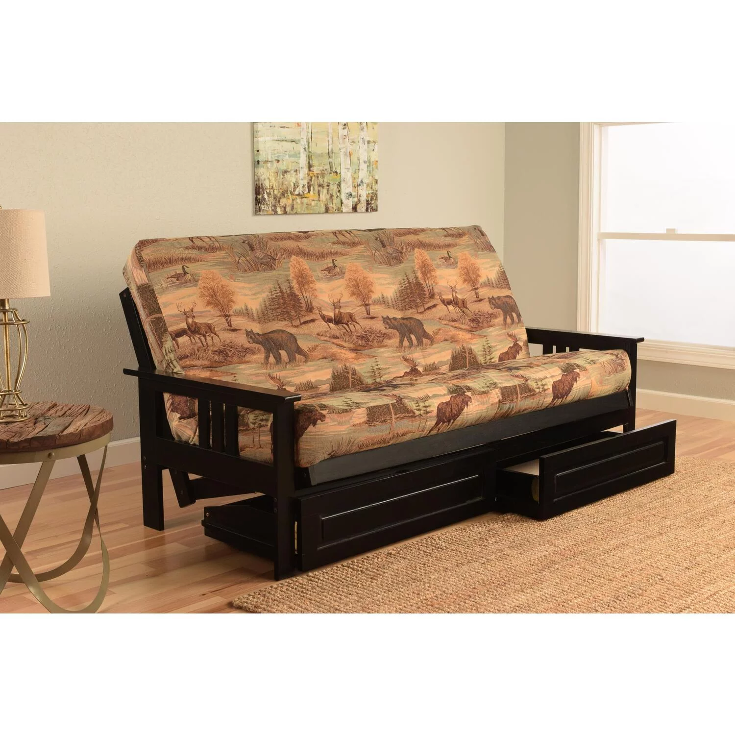 Maykoosh Coastal Cottage Full Futon Frame with Storage Drawers, Color:Black/Brown