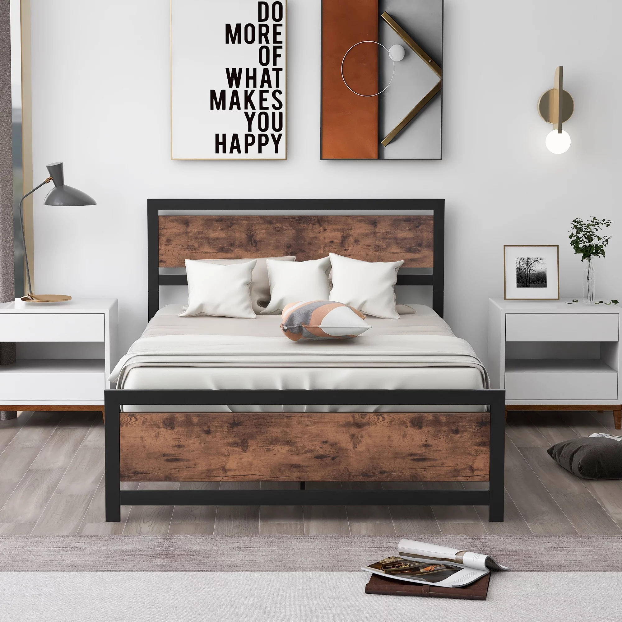 CoSoTower Metal And Wood Bed Frame With Headboard And Footboard, Full Size Platform Bed, No Box Spring Needed, Easy To Assemble, Black