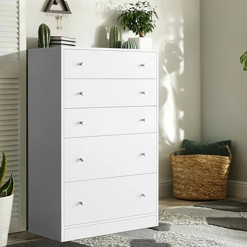 RUNFAYBIU 5-Drawer Dresser for Bedroom Oversized Dresser Organizer Unit for Closet Living Room Hallway Nursery White