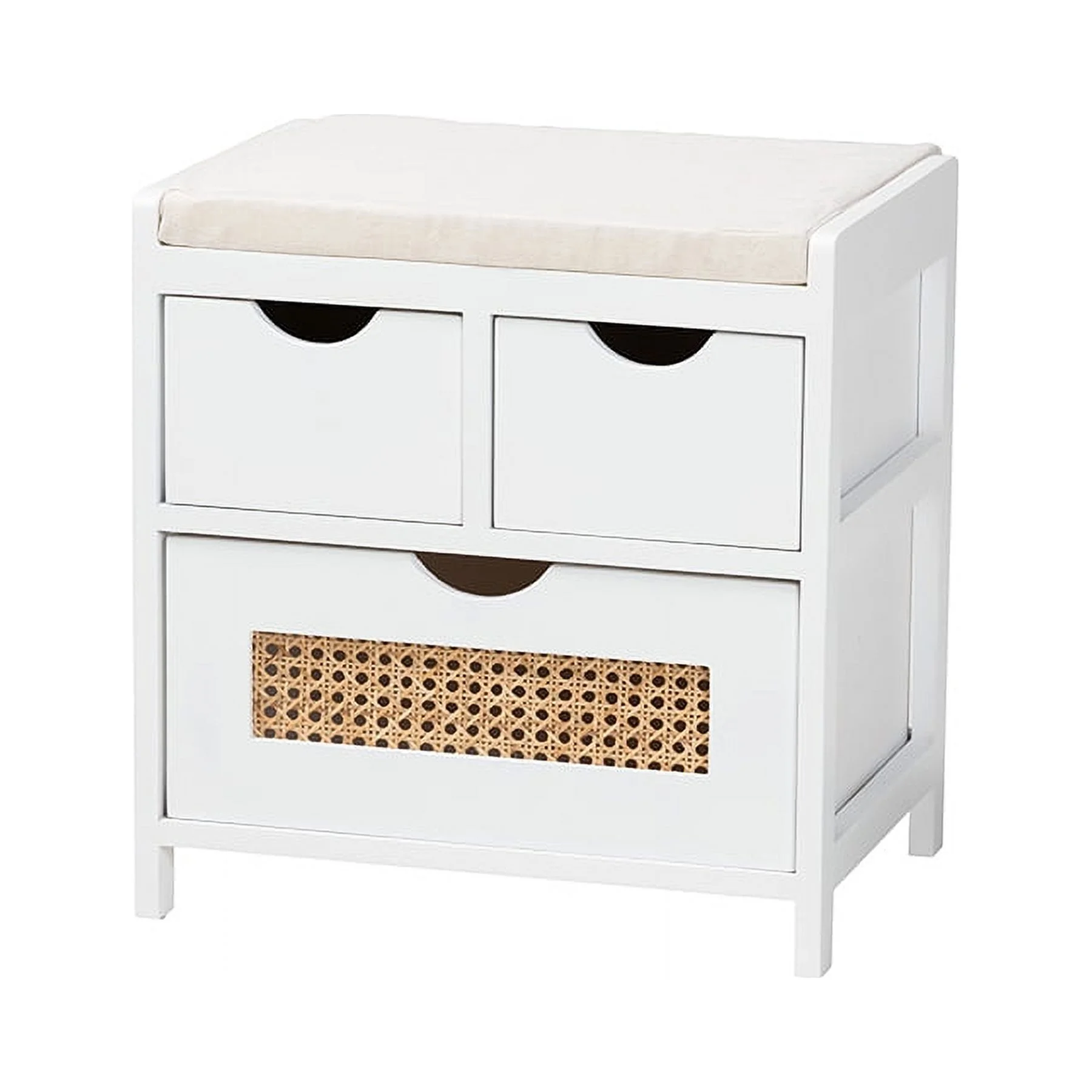 Baxton Studio Bastian Modern and Contemporary Light Beige Fabric and White Finished Wood 3-Drawer Storage Bench with