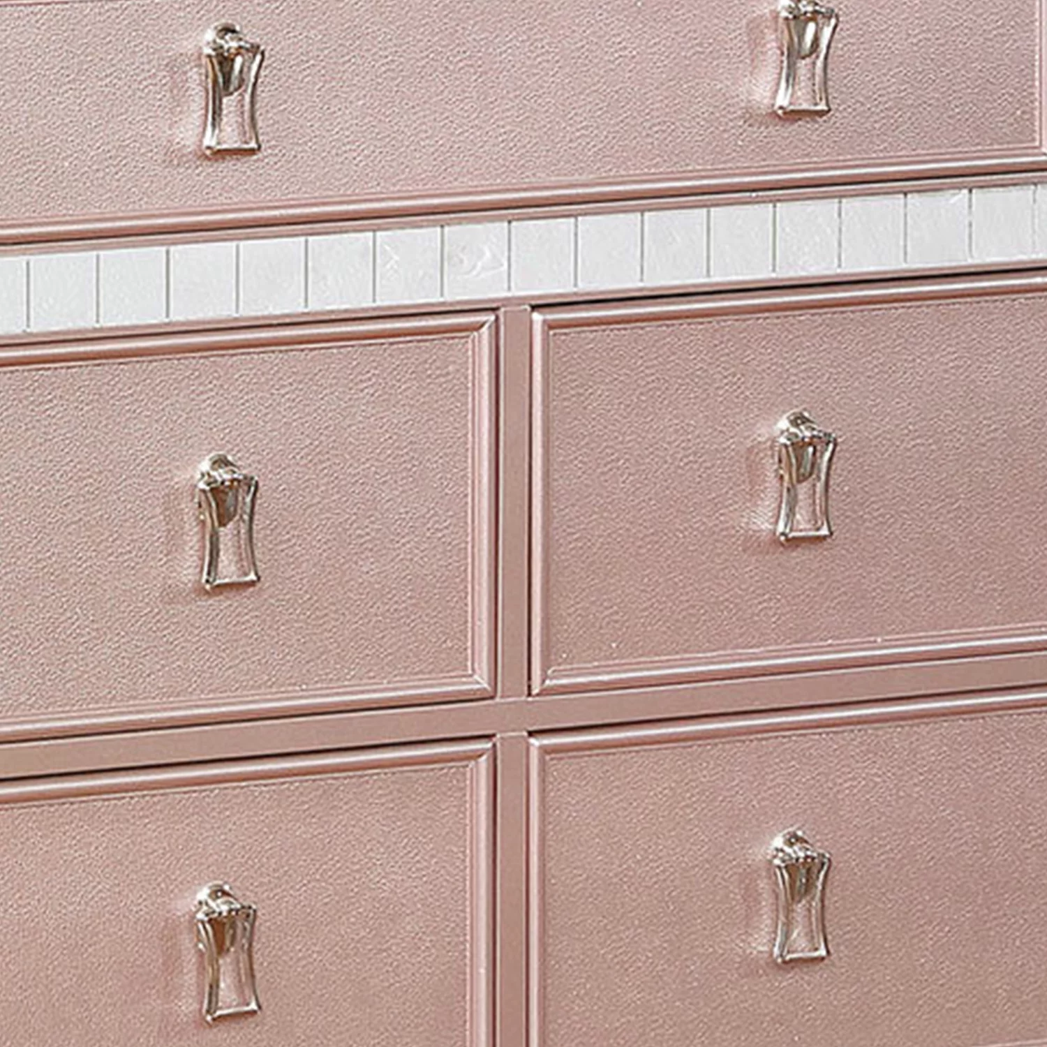 Wooden Dresser with 7 Drawers and Mirror Panel Inserts, Rose Gold