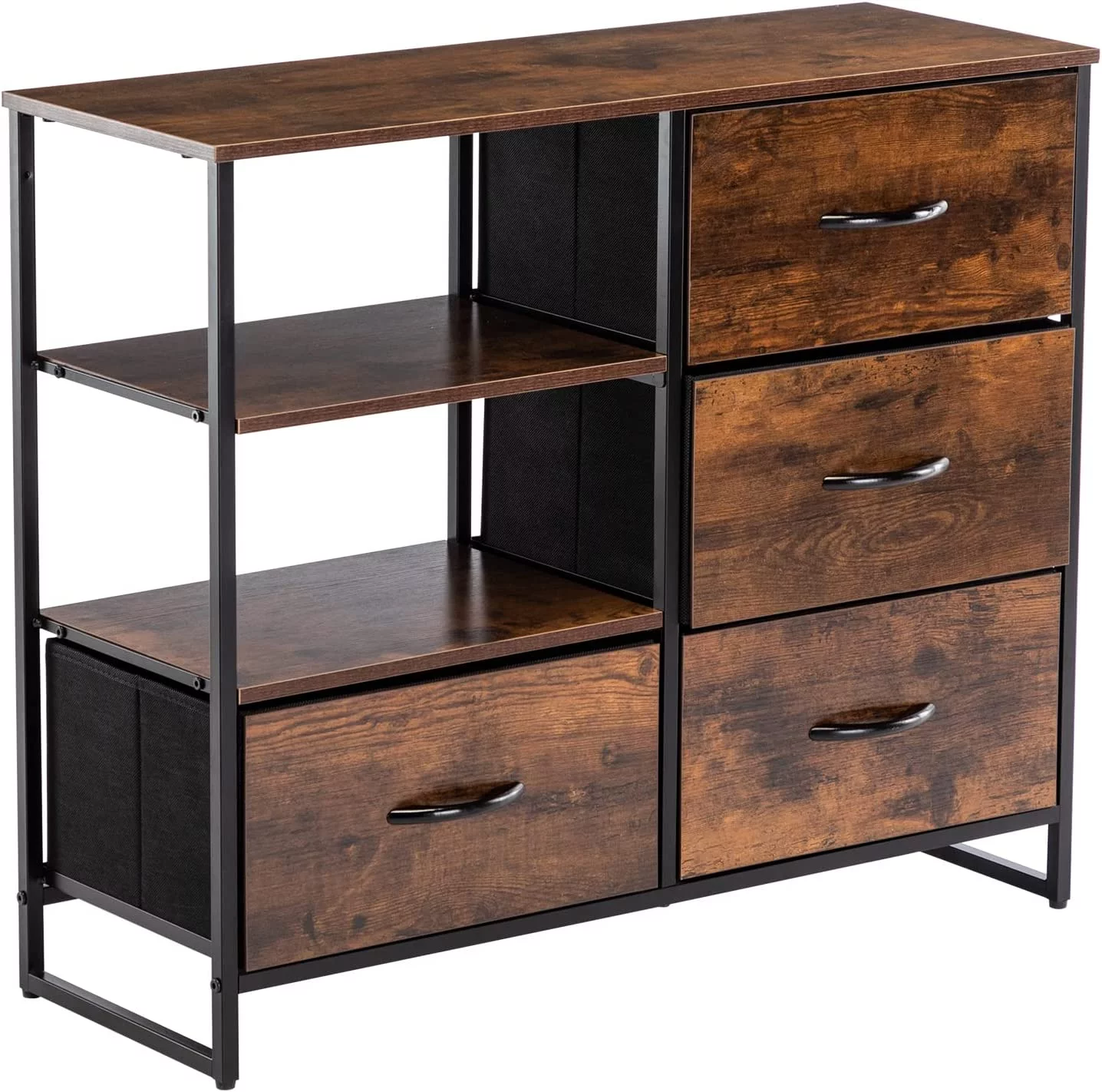 Duhome Storage Dresser for Bedroom Wood Chest of Drawers, 4 Drawer Dresser Fabric Dresser Side Table with Wood Top Metal Frame Indusrial, Rustic Brown