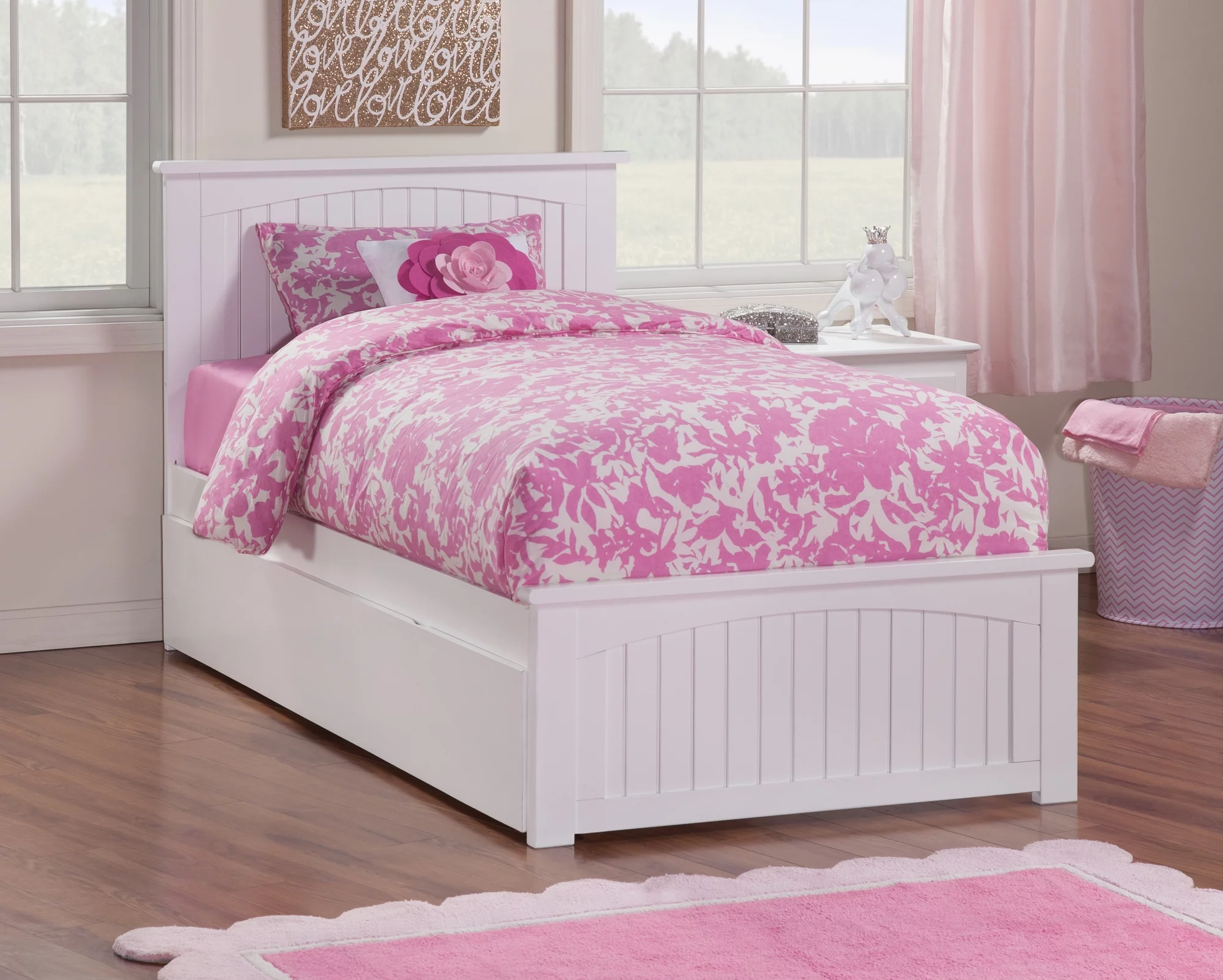 Nantucket Twin Extra Long Bed with Matching Footboard and Twin Extra Long Trundle in White