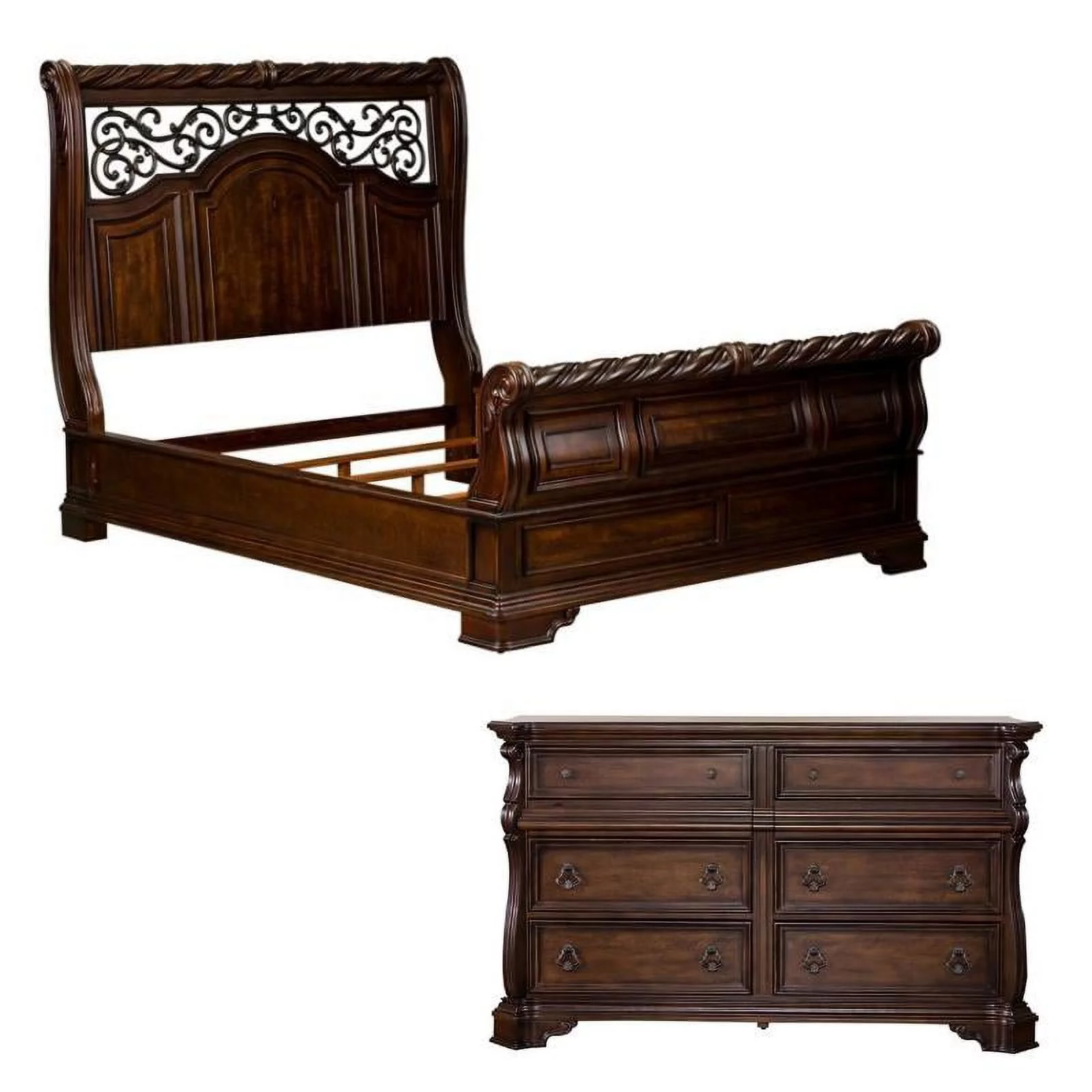 Home Square 2-Piece Set with 8-Drawer Double Dresser & Queen Sleigh Bed