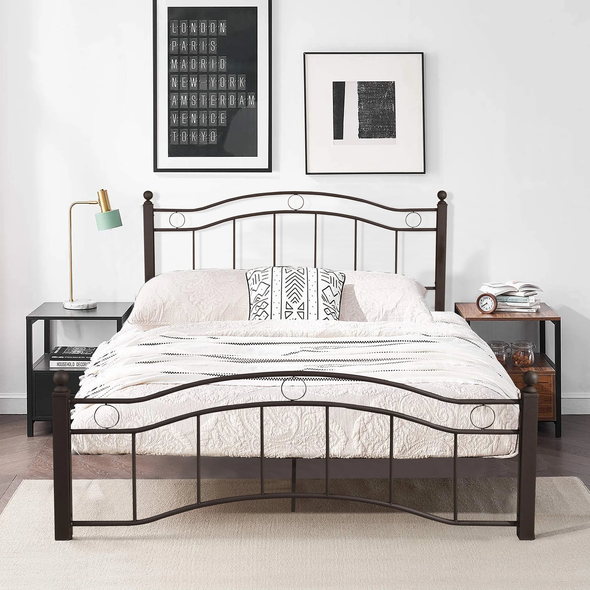 CoSoTower King Size Metal Bed Frame with Headboard and Footboard Bronze