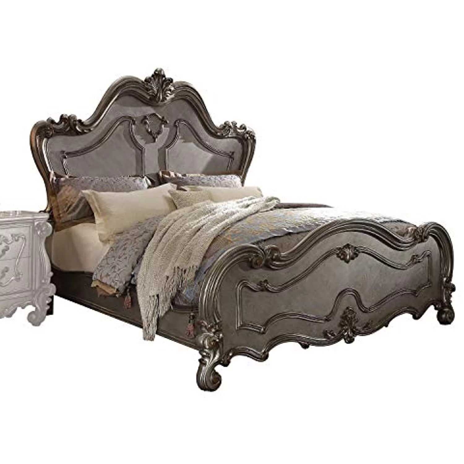 ACME Versailles Wooden Queen Panel Bed in Antique Platinum and Silver
