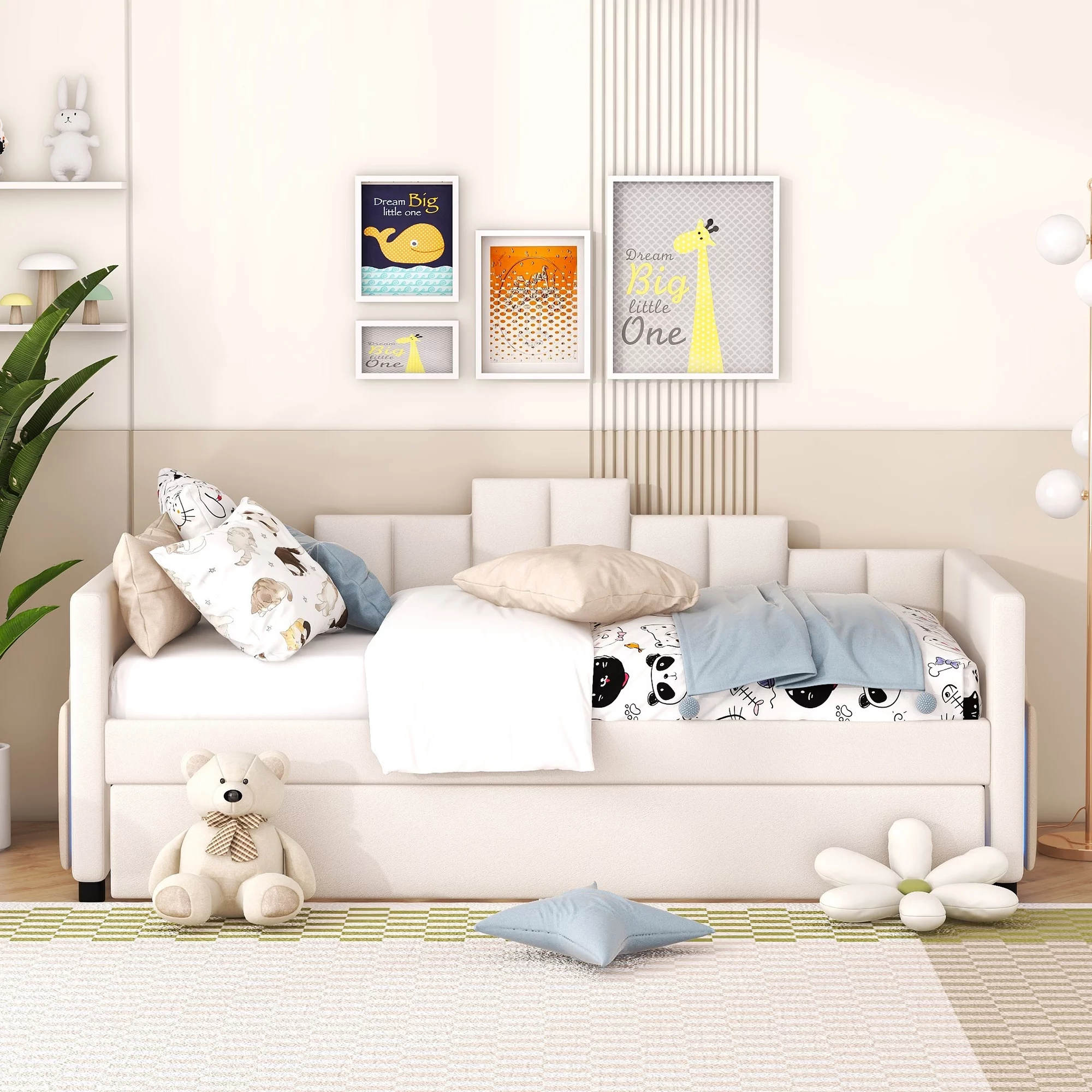 CoSoTower Twin Size Upholstered Daybed with Light and USB Port, Beige