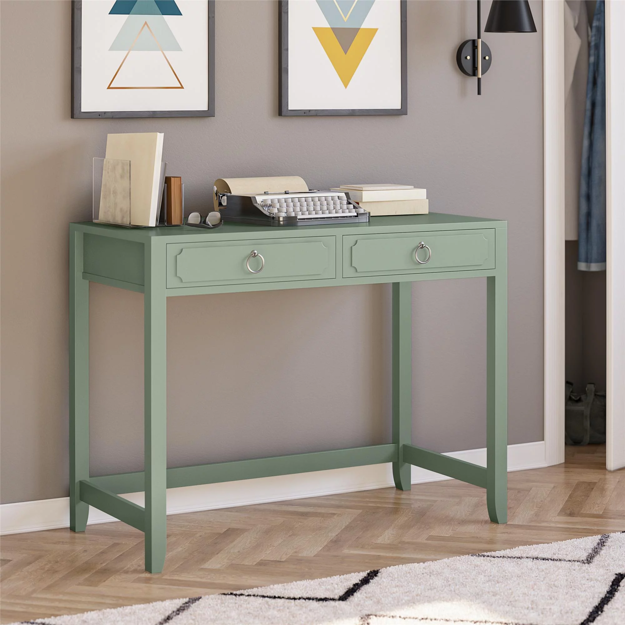 Novogratz Her Majesty 2 Drawer Writing Desk, Pale Green