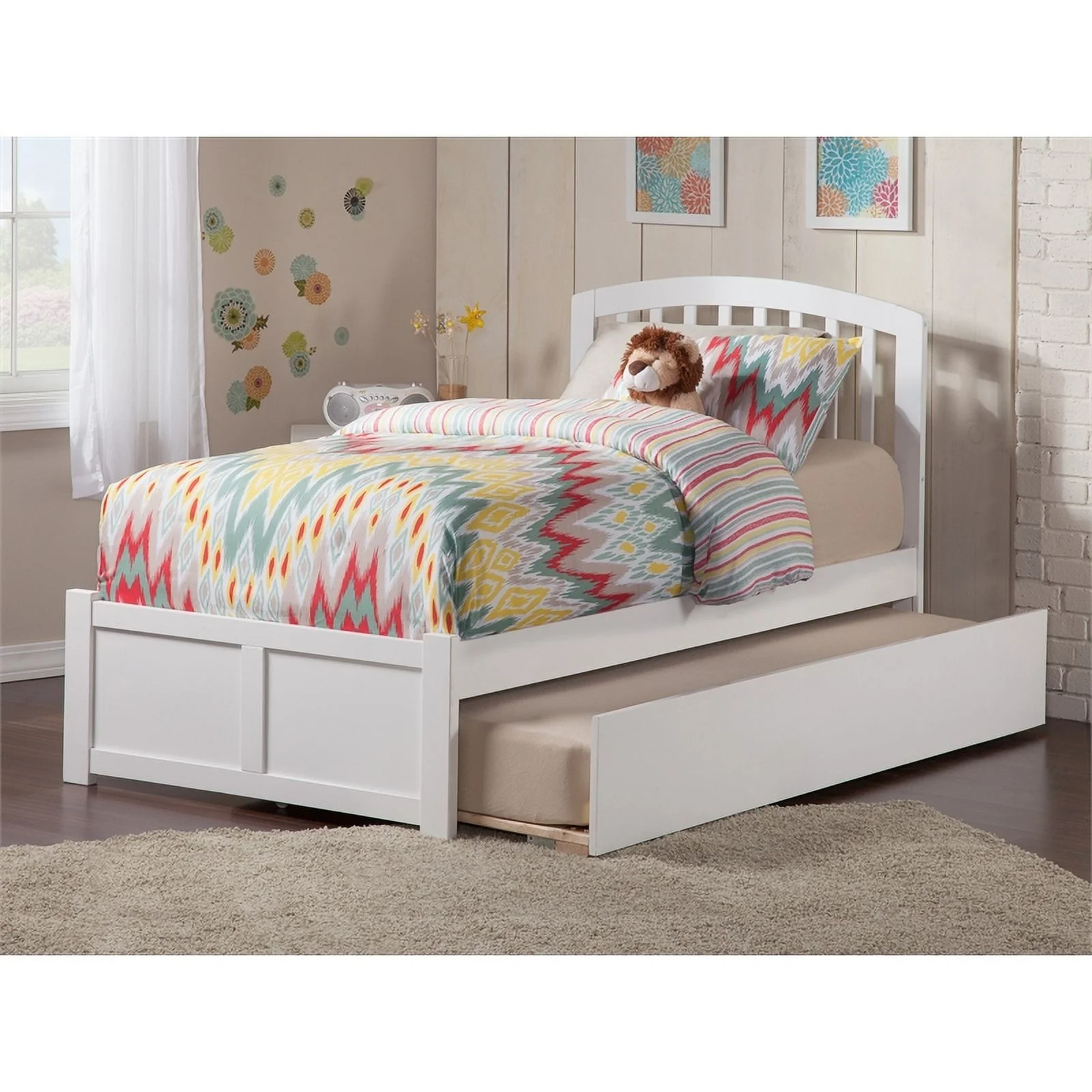Roseberry Kids Solid Wood Twin Platform Bed w/ Twin Trundle in White