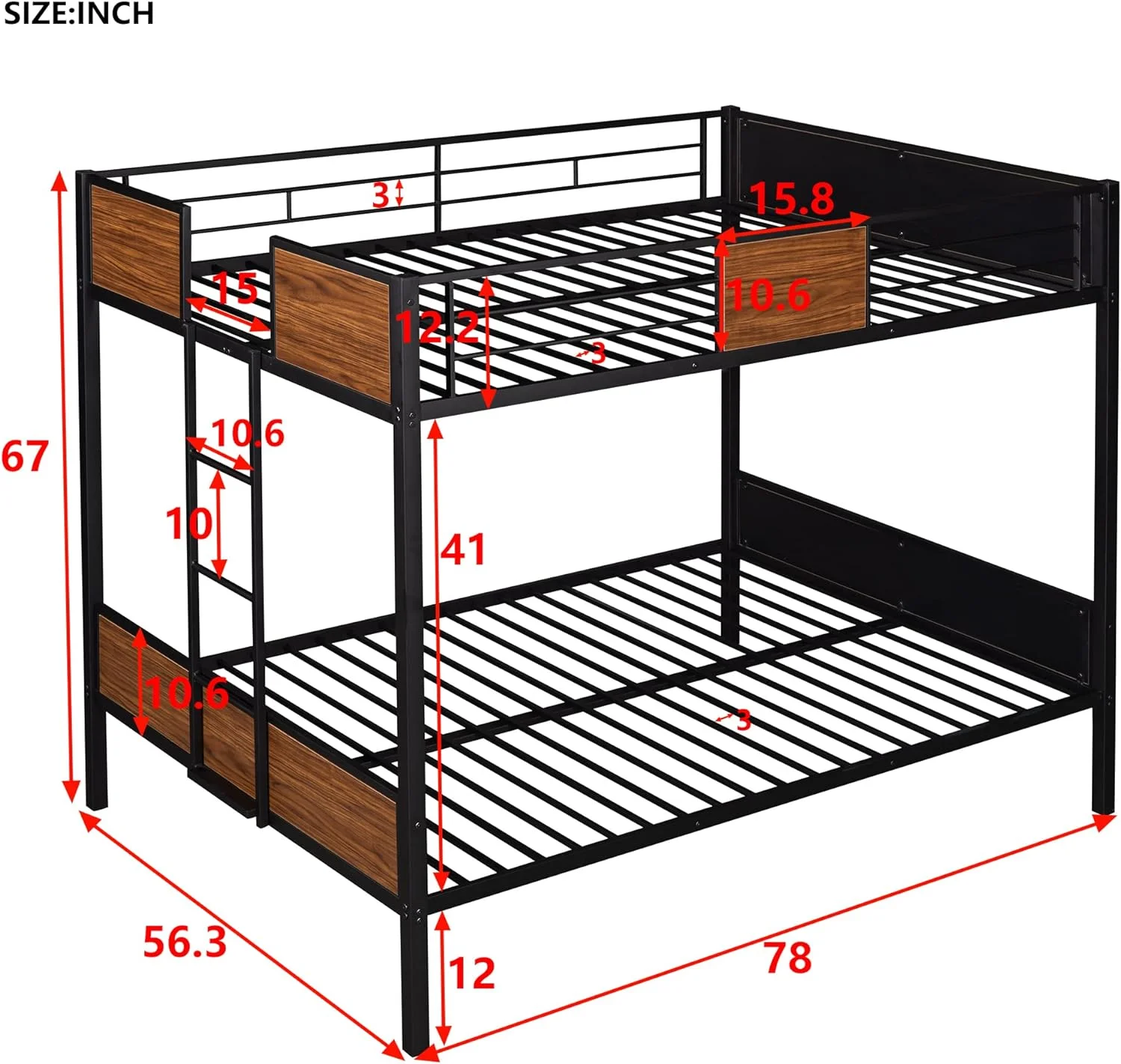 Meal Buk Bed Full Over Full, Heavy Duy Full Buk Bed Frame Wih Buil-I Ladder For Kids Boys ees Bedroom, Dorm, Easy Assembly Wih Ehaced Guardrail, Black MDF