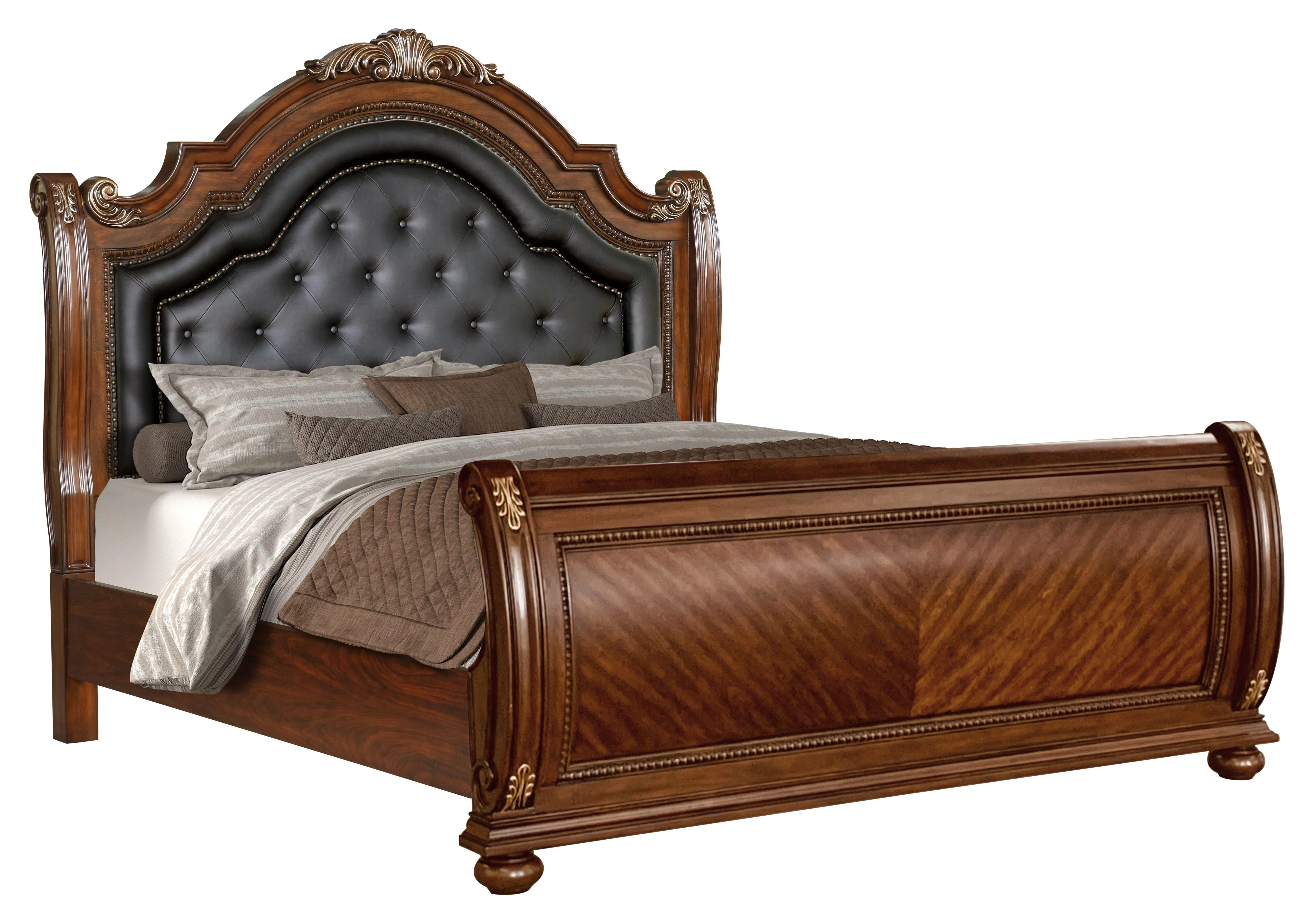 Caramel Finish Queen Bedroom Set 6Pcs Traditional Cosmos Furniture Viviana