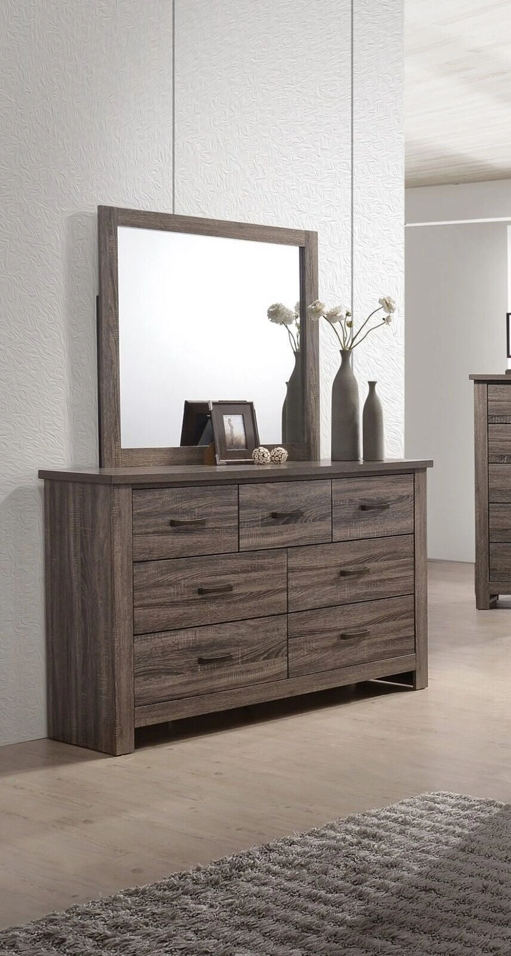 Transitional Elegant Wooden 6pc Bedroom Set Cal King Size Bed w Drawers Dresser Mirror 2x Nightstands Chest Bedroom Furniture