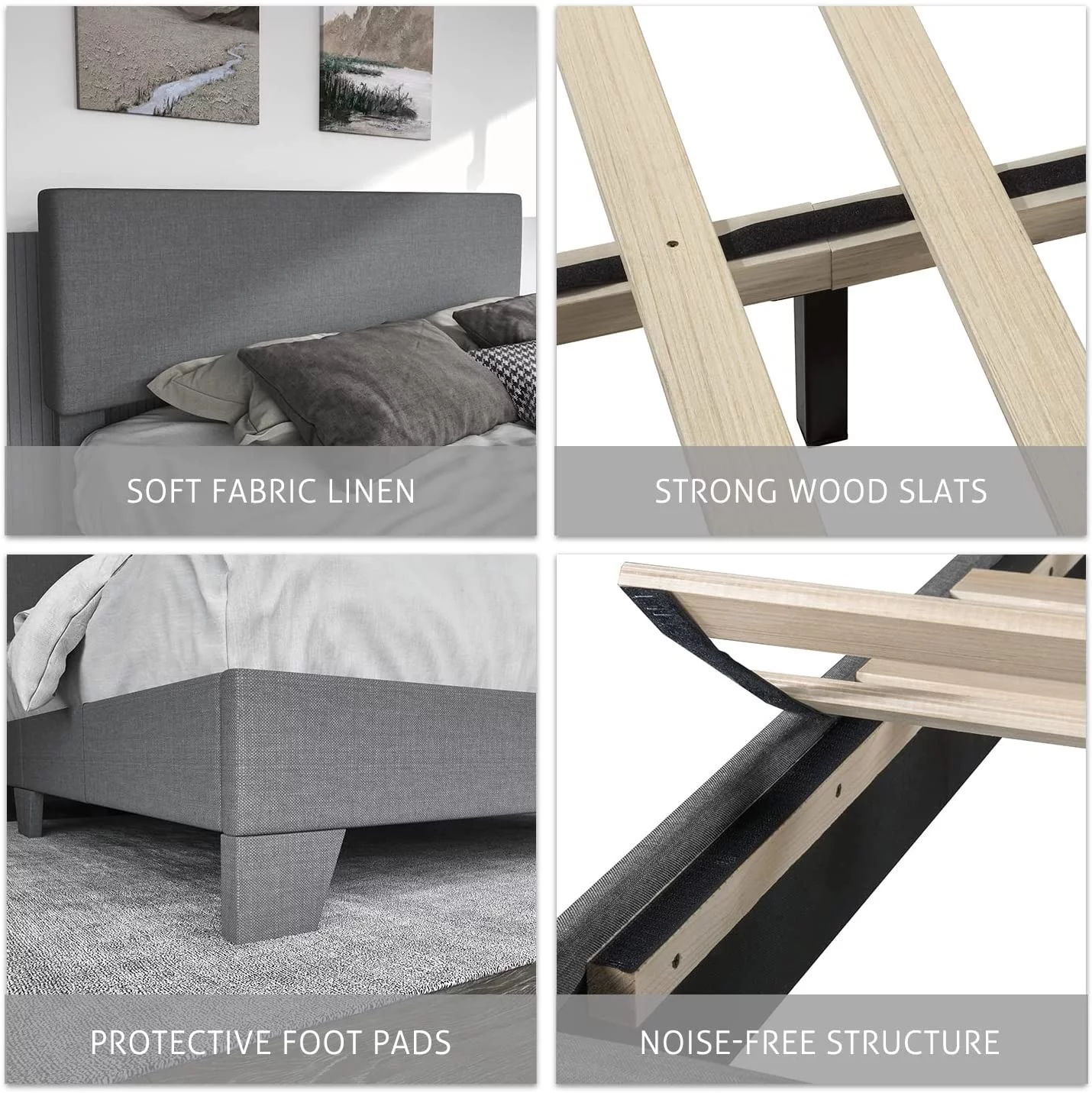 Sha Cerlin Grey King Platform Bed Frame with Adjustable Headboard and Slat , Adults