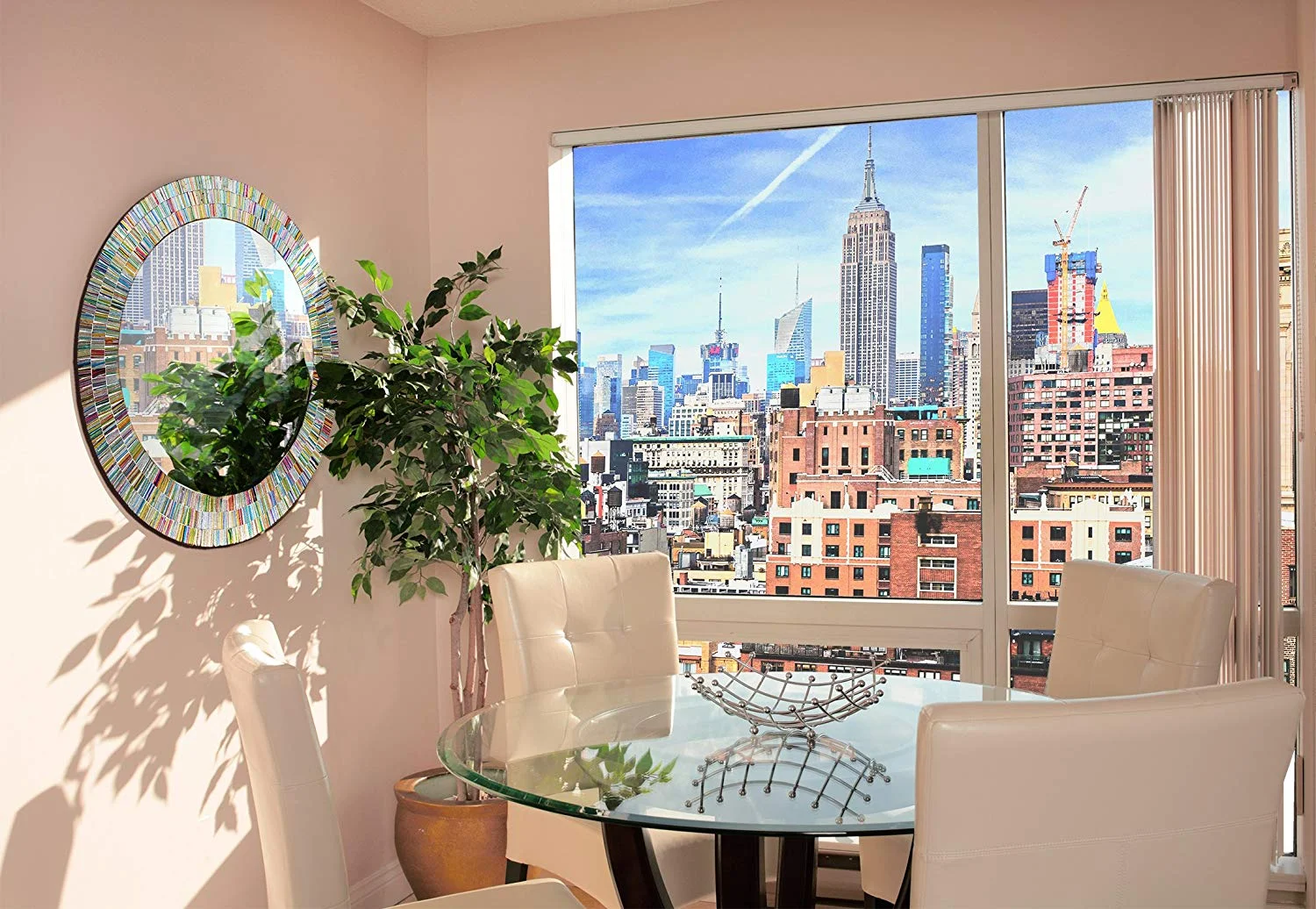 Bohemian Rainbow Rhapsody Round Mosaic Wall Mirror-Multi Color Spectrum 24