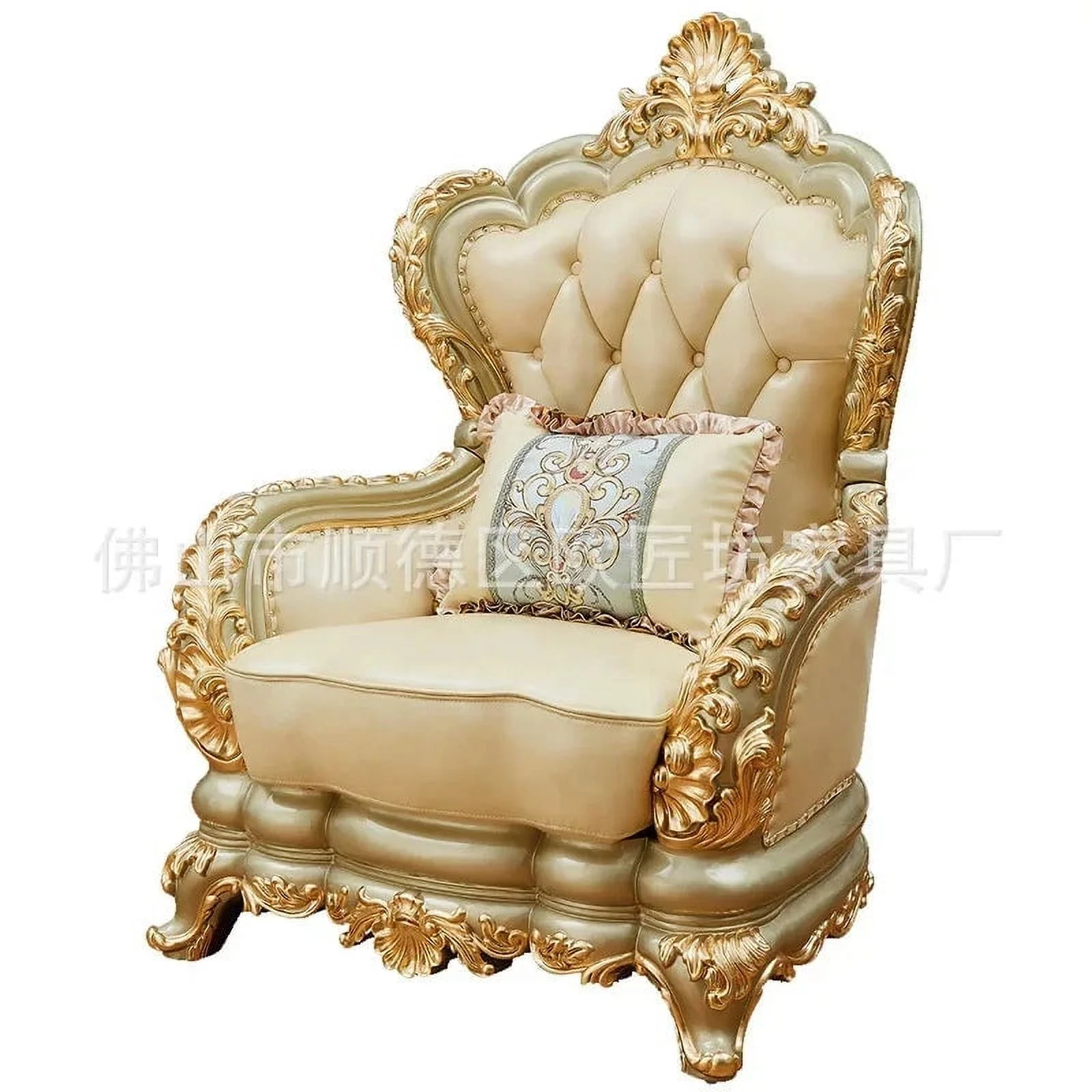 Furniture Leather Sofa Combination Living Room Double-Sided Solid Wood Carved Villa High-End Sofa