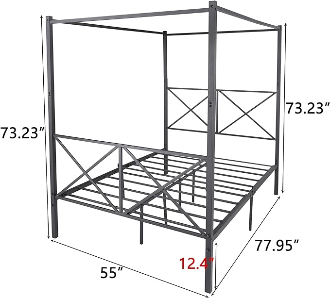 Canopy Bed Frame Full Size, Metal Platform Bed Frame with X Shaped Headboard and Footboard,Detachable Canopy Bed, No Box Spring Needed/Easy Assembly, Black